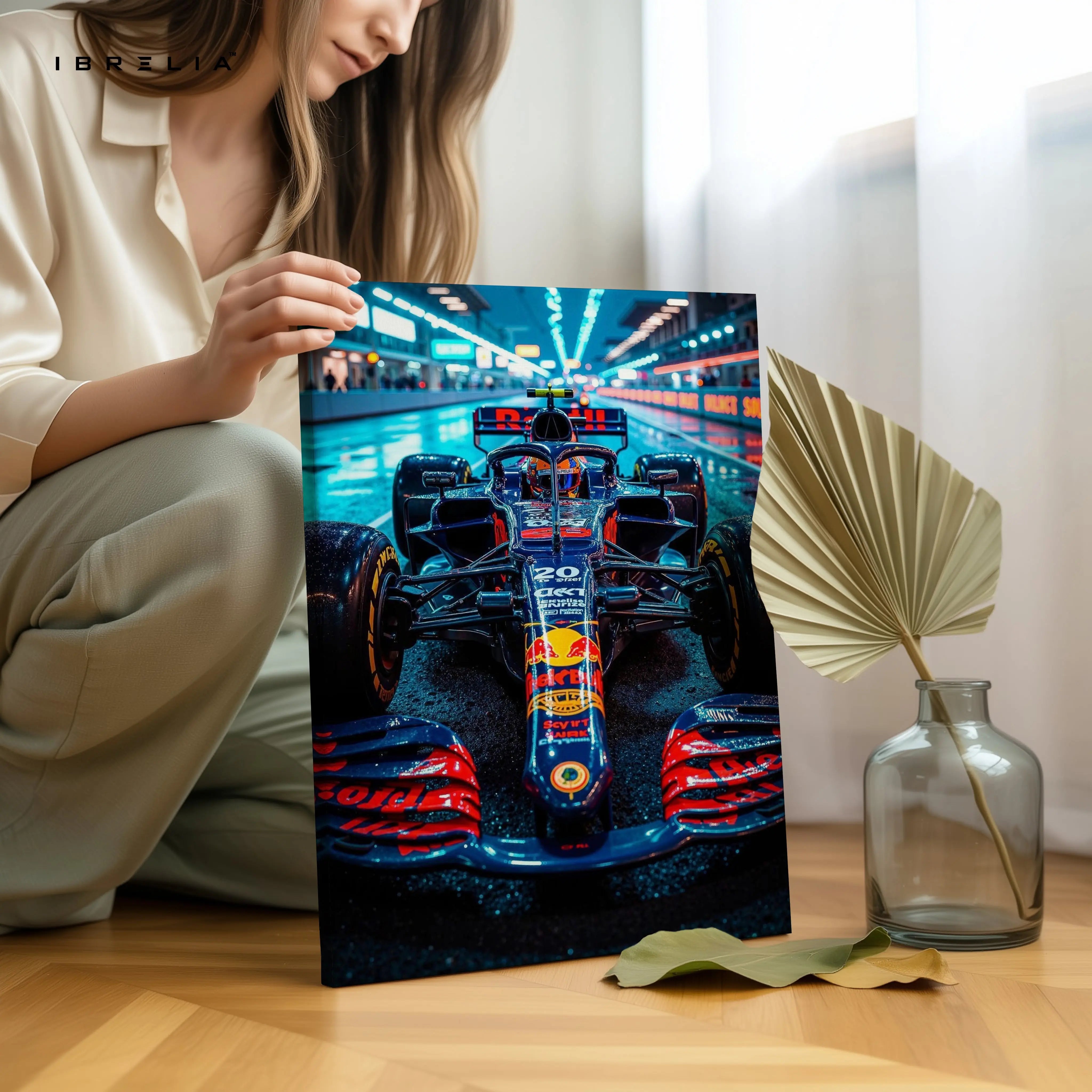 Red Bull F1 Pit Lane Night Wall Art – Formula Racing Canvas Frame Pakistan | Motorsport Poster | IBRELIA™ IBRELIA