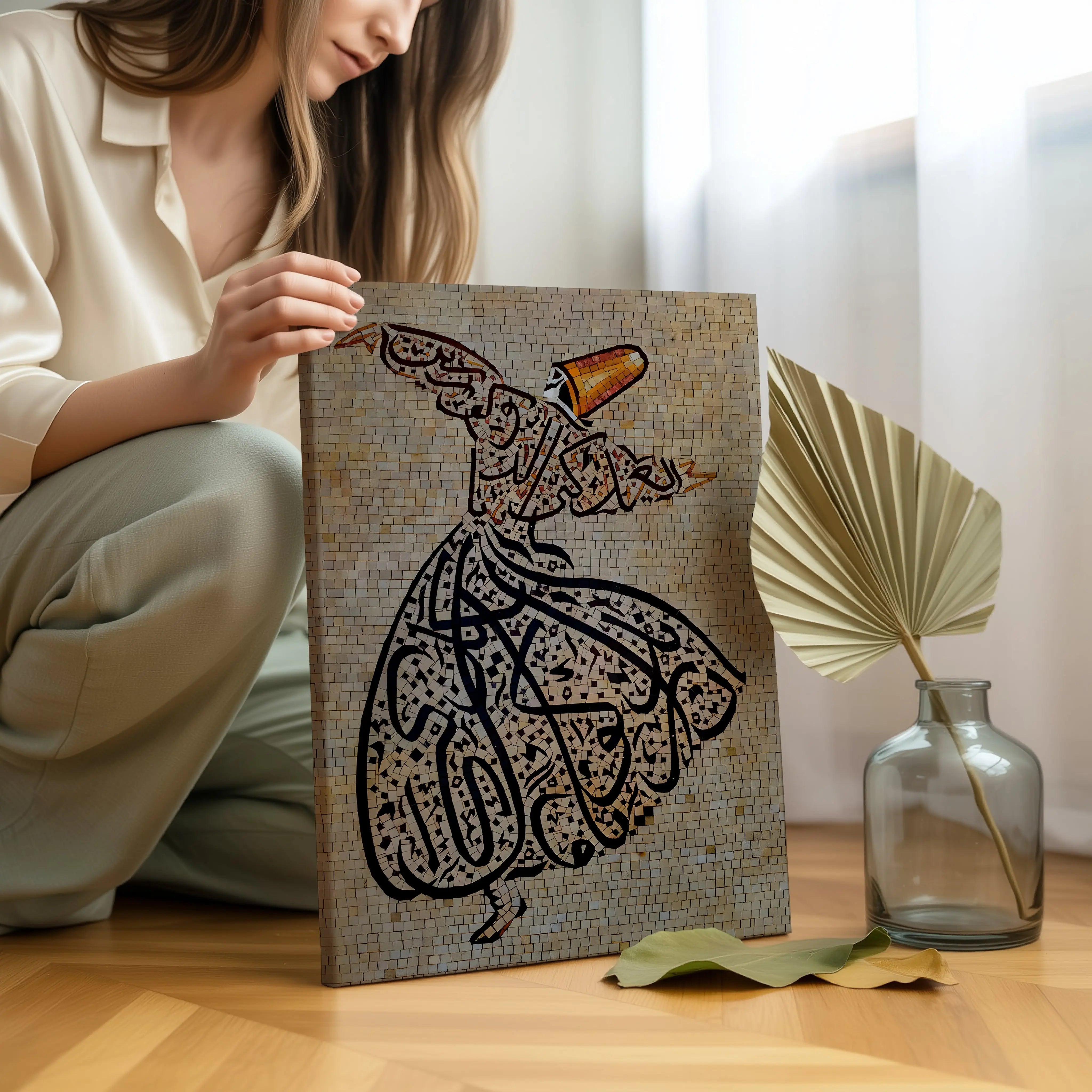 Whirling Dervish Mosaic Art – Sufi Spiritual Dance Wall Art | 4K Ultra Wrap Frame Wall Art in Pakistan | IBRELIA™ IBRELIA
