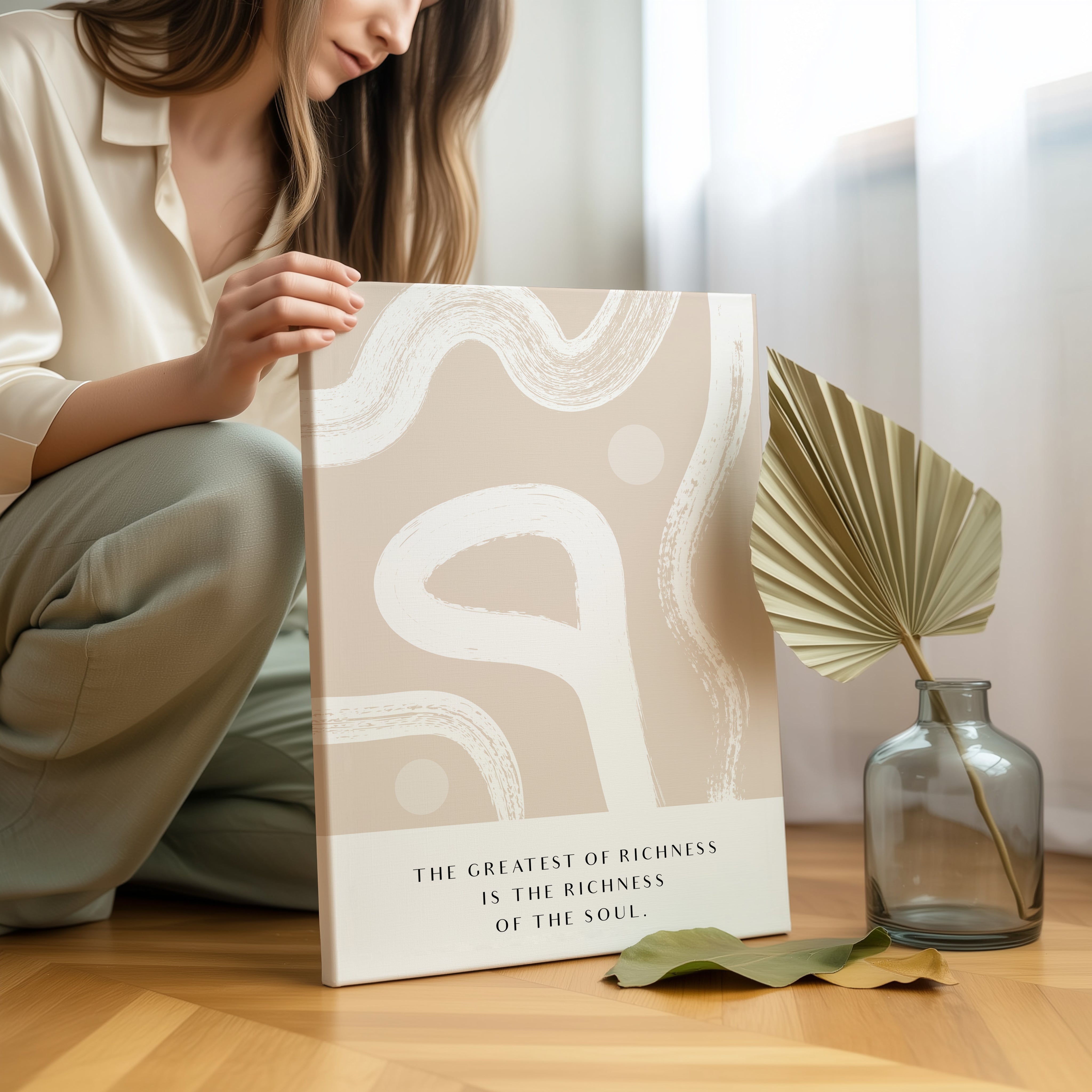 The Greatest Richness Islamic Quote Wall Art – Modern Neutral Abstract Design | 4K Ultra Wrap Frame Wall Art in Pakistan | IBRELIA™