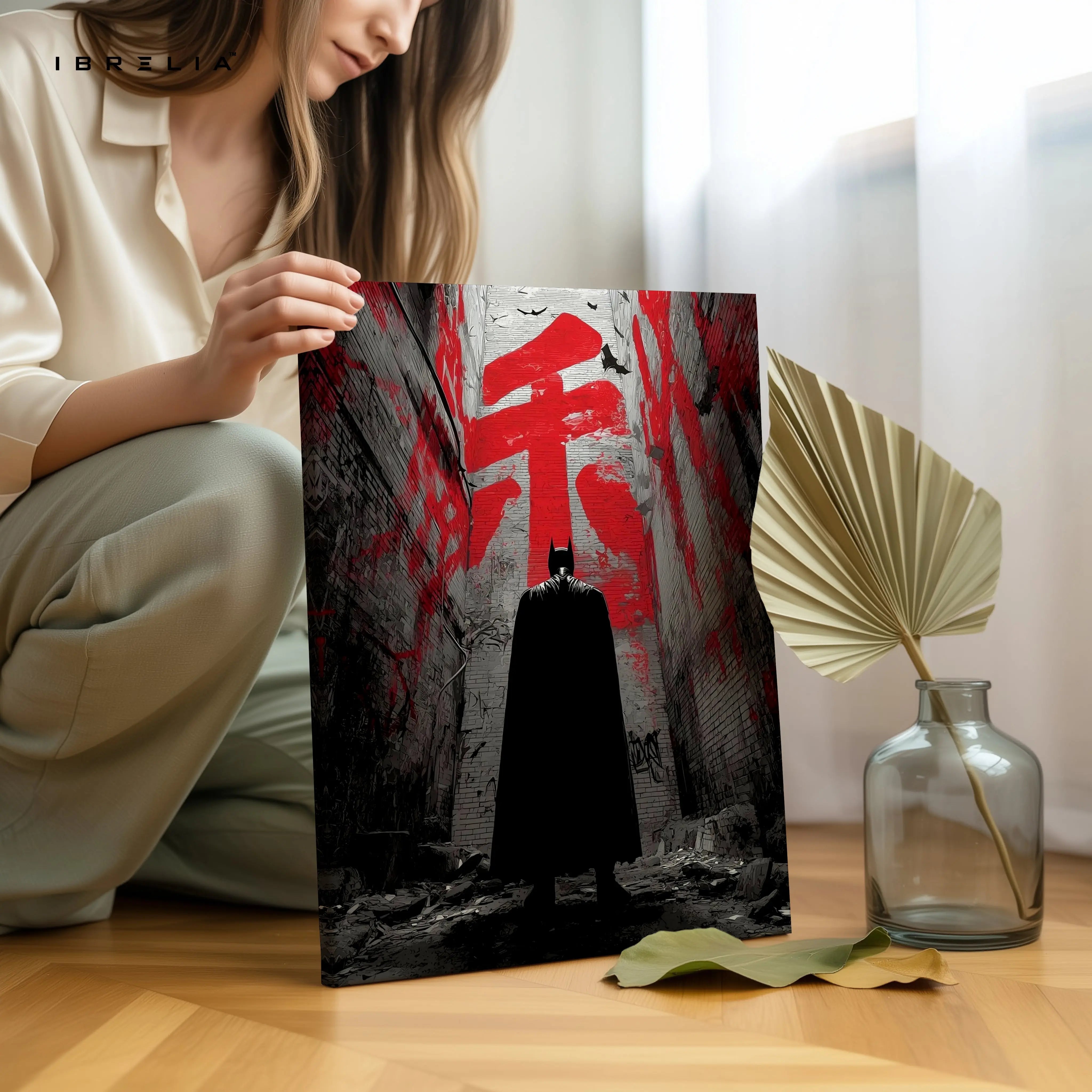 Batman Dark Alley Wall Art – Japanese Street Graffiti Canvas Frame | Gotham Shadow Poster Pakistan | IBRELIA™ IBRELIA