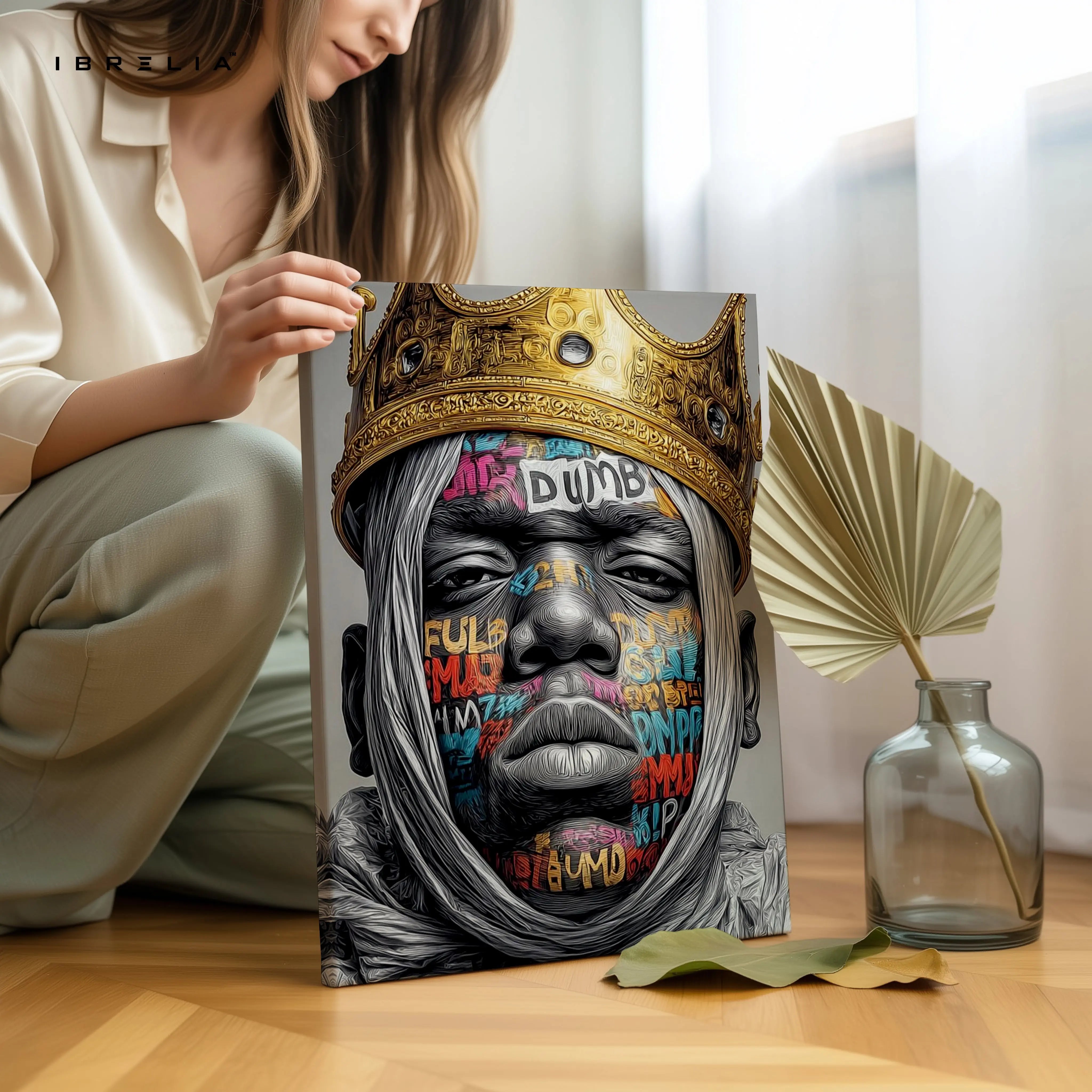 Street King Crown Graffiti Wall Art – Urban Portrait Canvas Frame | Bold Street Culture Decor Pakistan | IBRELIA™ IBRELIA