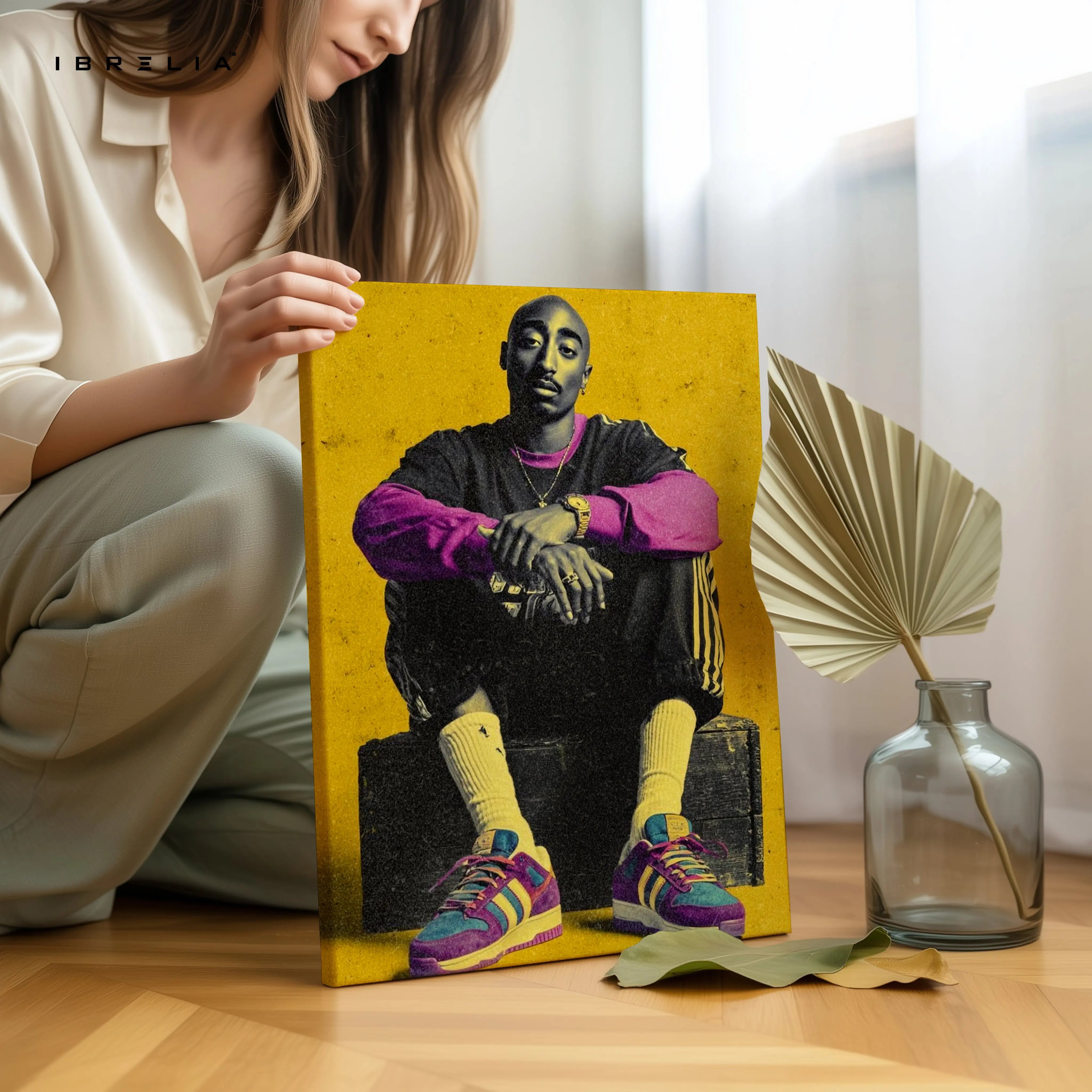 Tupac Shakur Vintage Portrait Wall Art – Iconic Hip Hop Legend Canvas Frame | Retro Rap Poster Pakistan | IBRELIA™ IBRELIA