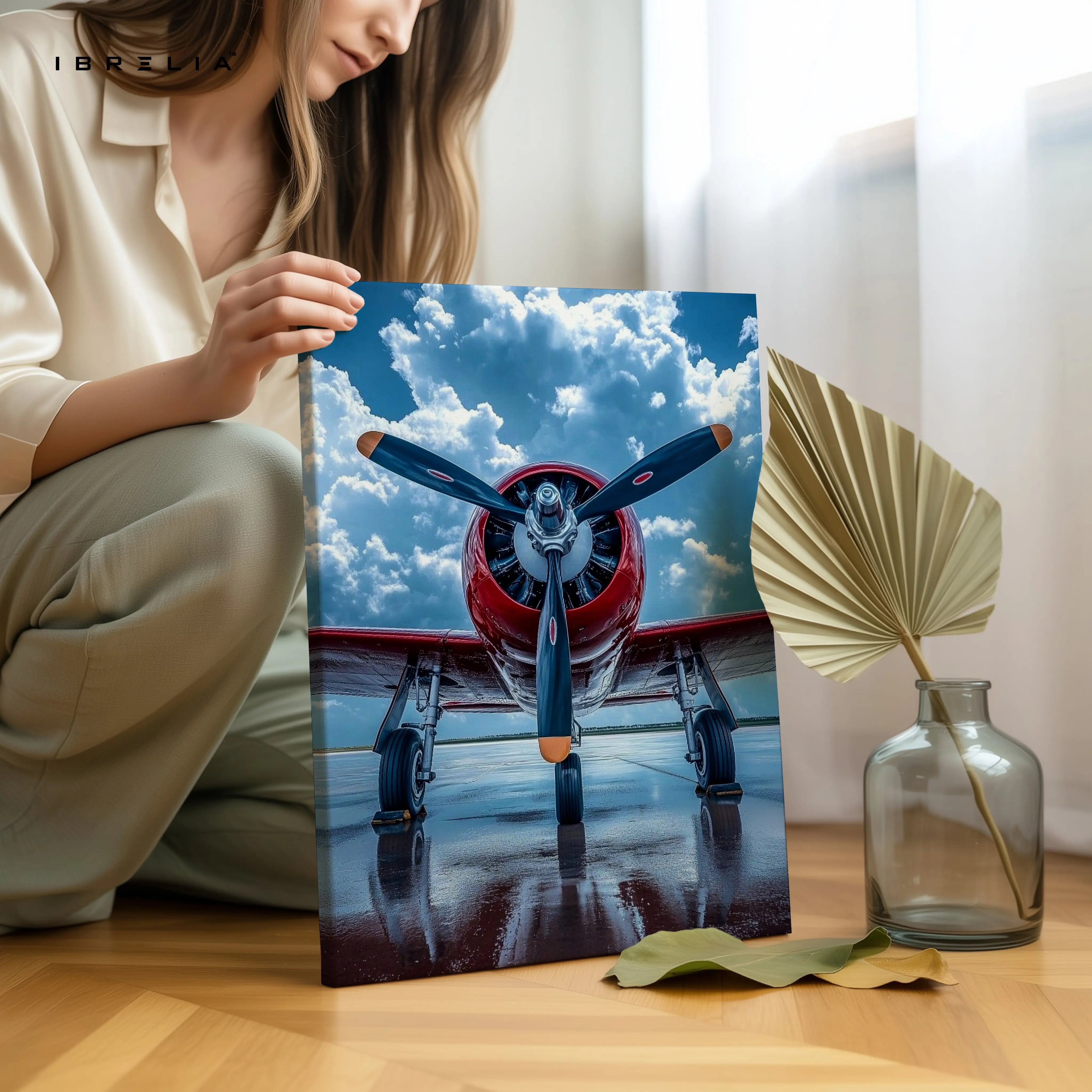 Vintage Propeller Aircraft Runway Wall Art – Classic Aviation Canvas Frame Pakistan | Airplane Poster | IBRELIA™ IBRELIA