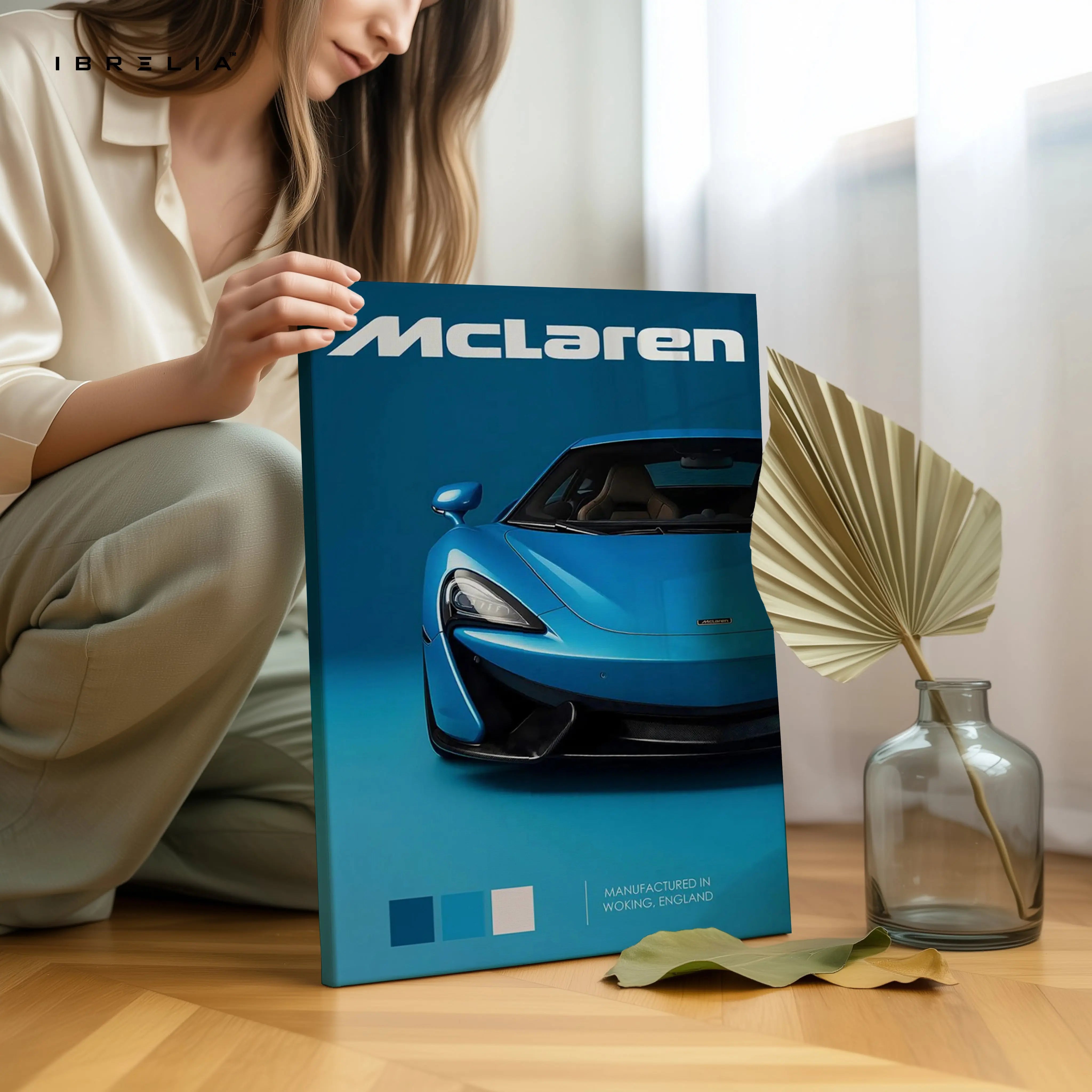 McLaren Blue Elegance Art – Minimal Supercar Front Luxury Wall Art | 4K Ultra Wrap Frame Wall Art in Pakistan | IBRELIA™ IBRELIA