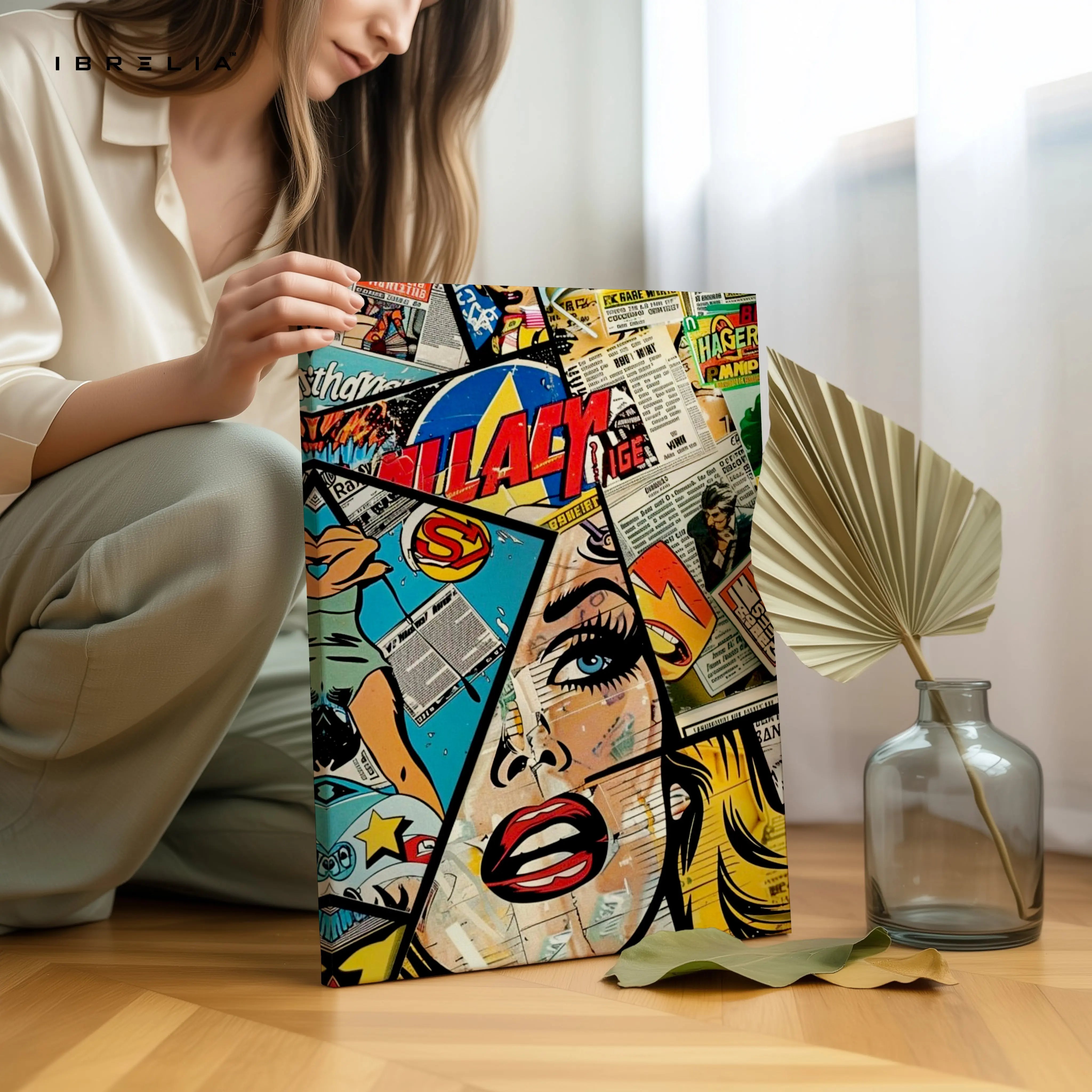 Pop Art Comic Wall Art – Retro Newspaper Collage Poster | Abstract Comic Style Wall Frame in Pakistan | IBRELIA™ IBRELIA