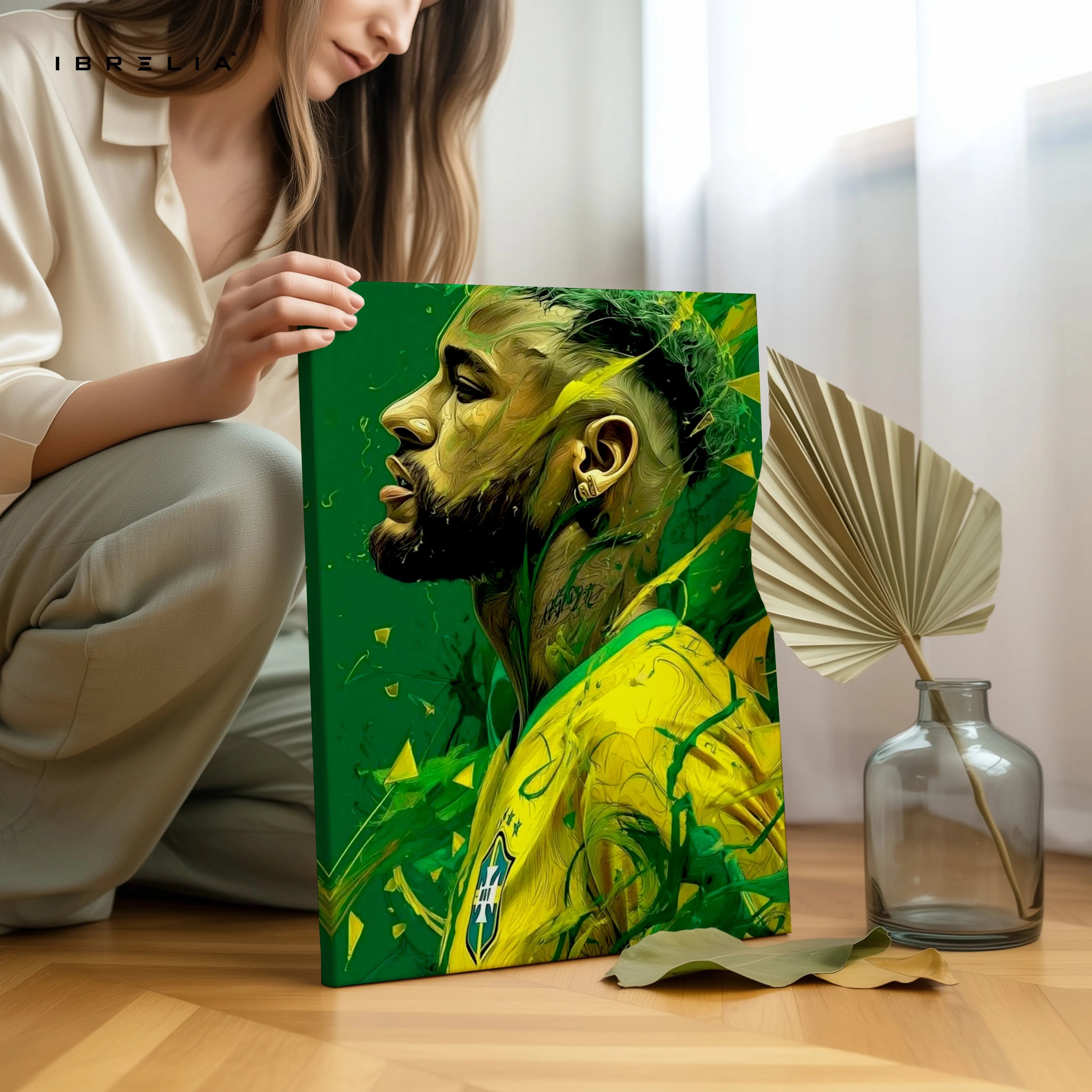 Neymar Jr Portrait Wall Art – Brazil Football Canvas Frame | Neymar Aesthetic Poster Pakistan | IBRELIA™ IBRELIA