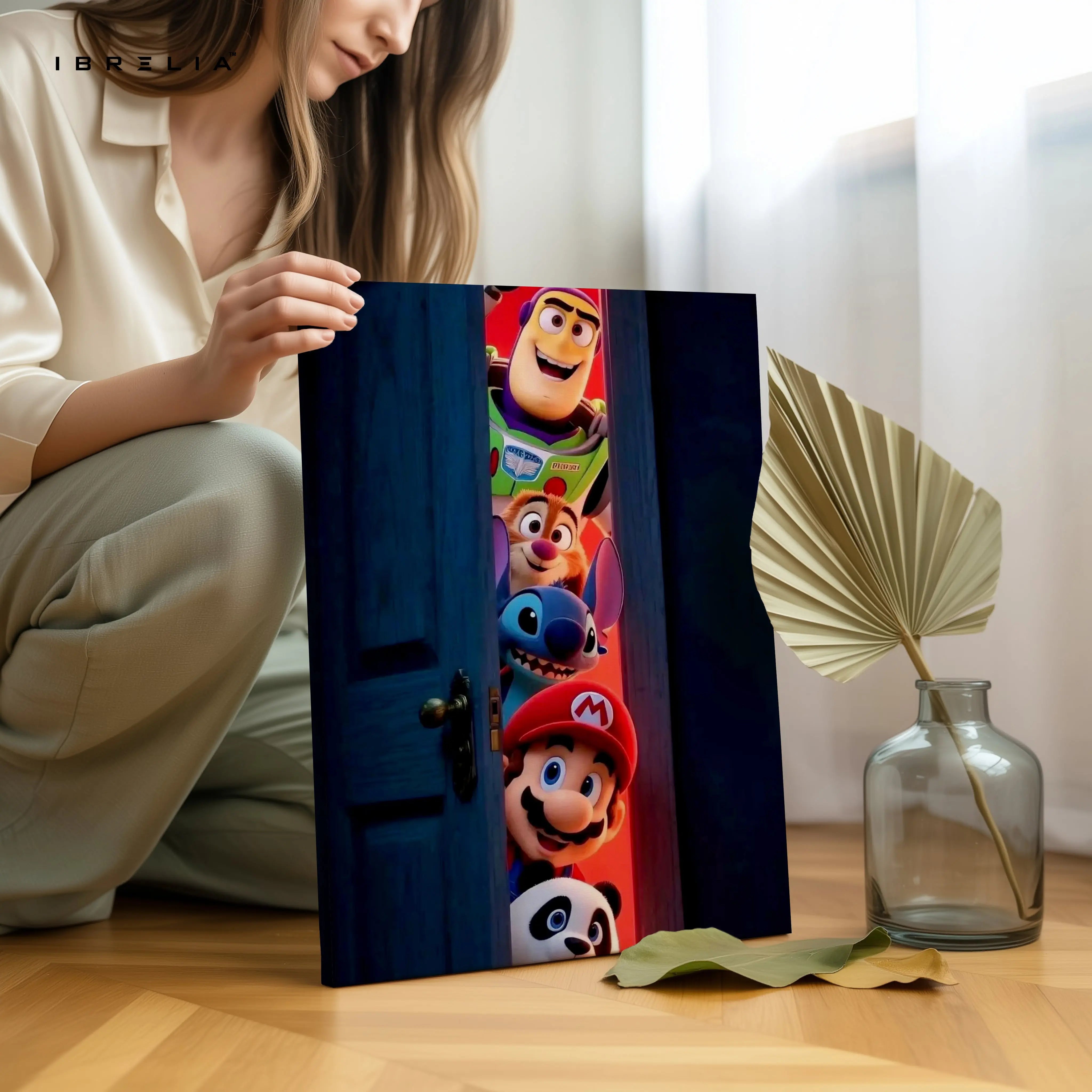 Cartoon Door Peek Wall Art – Animated Characters Canvas Frame | Fun Gaming & Movie Decor Pakistan | IBRELIA™ IBRELIA