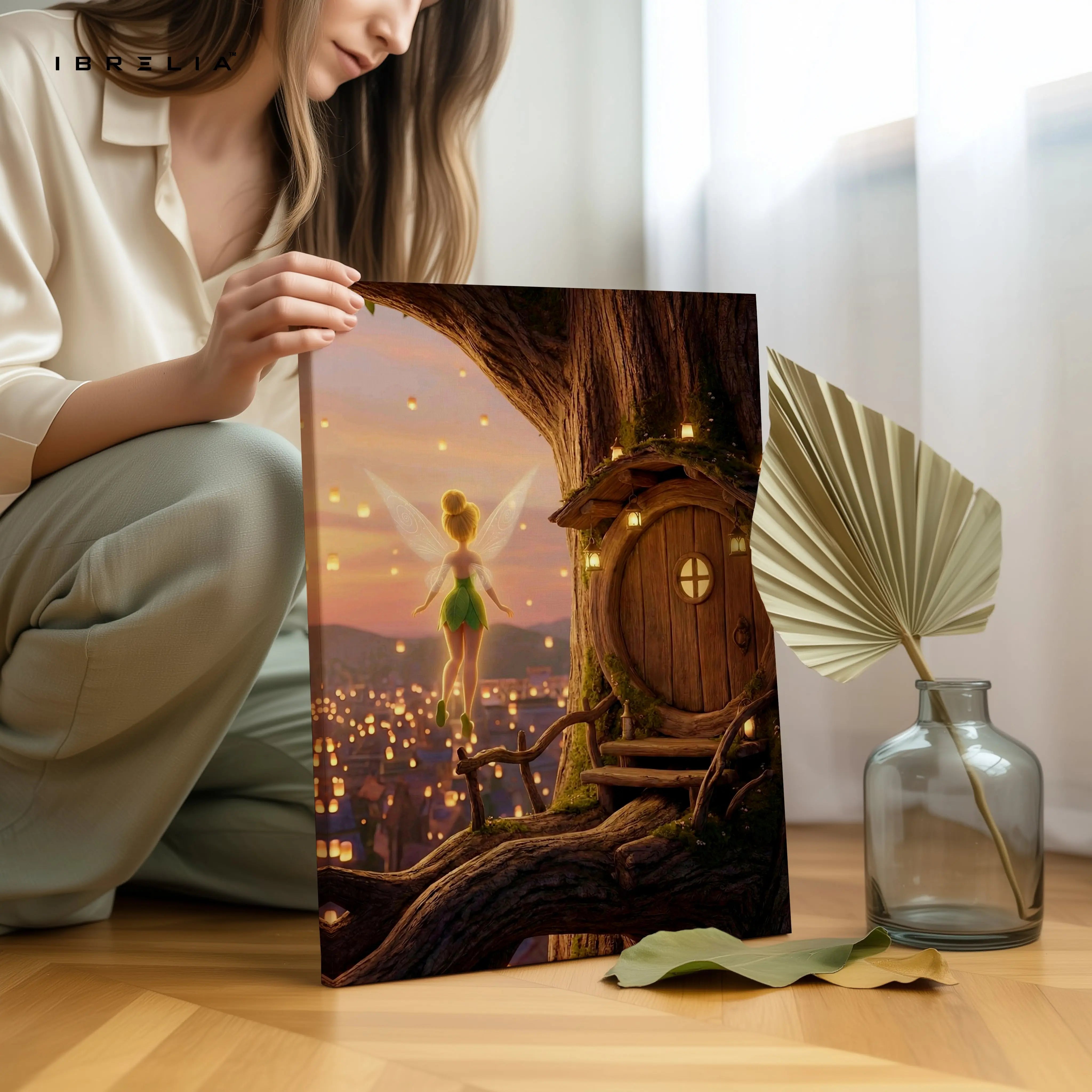 Fairy Treehouse Sunset Wall Art – Magical Fantasy Canvas Frame | Warm Aesthetic Dream Decor Pakistan | IBRELIA™ IBRELIA