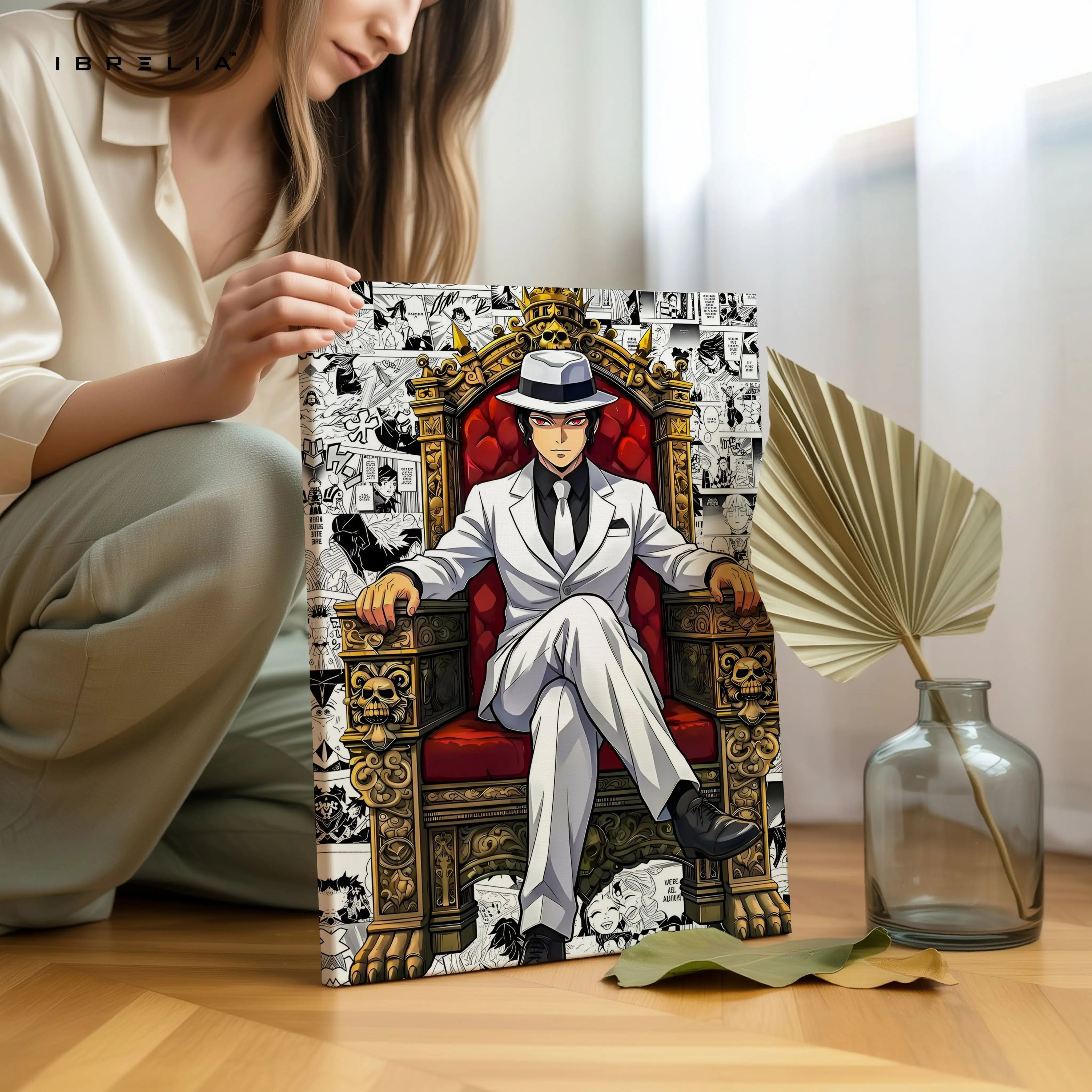 Anime Mafia King Wall Art – Luxury Throne Canvas Frame | Anime Boss Poster Pakistan | IBRELIA™ IBRELIA