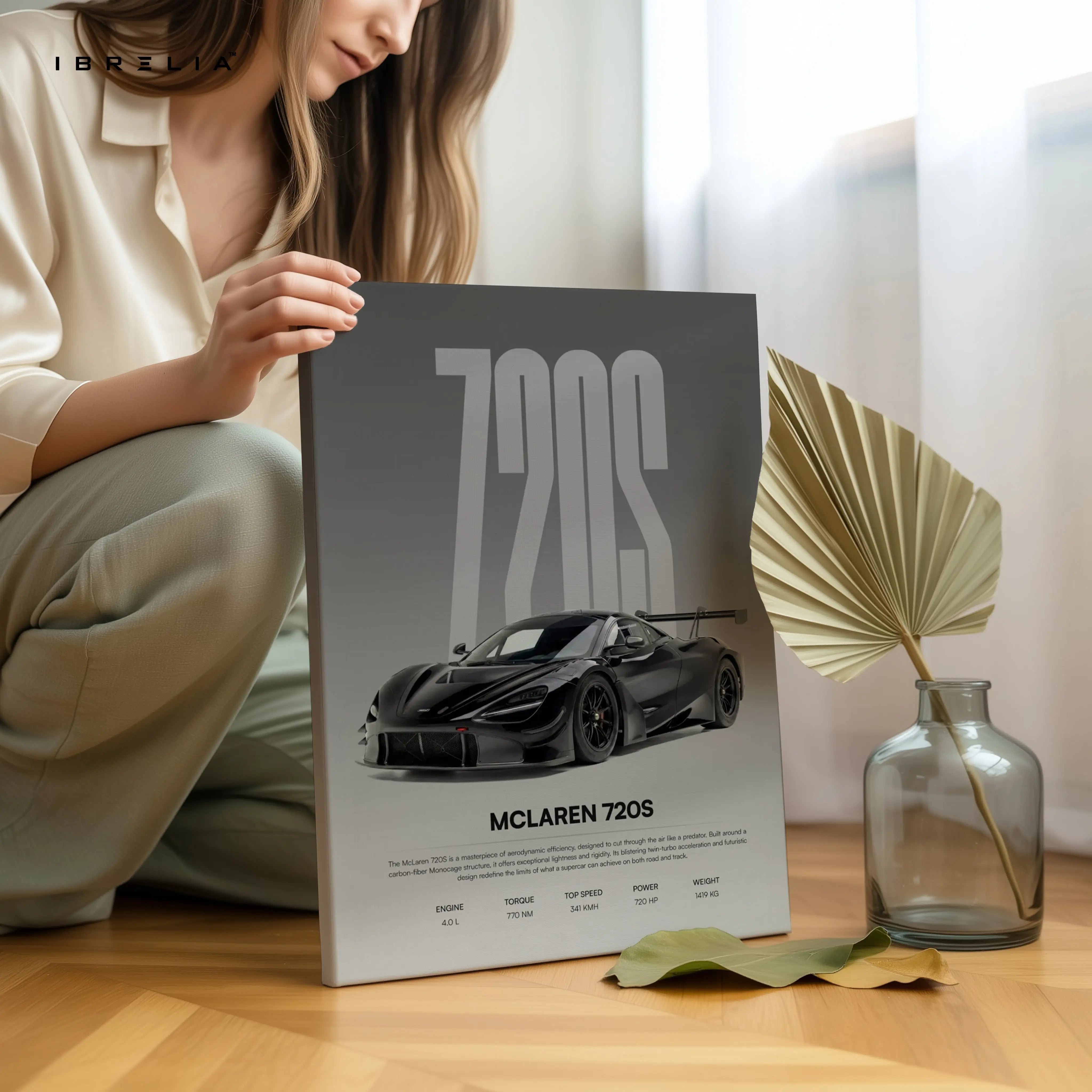 McLaren 720S Minimal Spec Poster Wall Art – Luxury Supercar Wall Art | 4K Ultra Wrap Frame Wall Art in Pakistan | IBRELIA™ IBRELIA