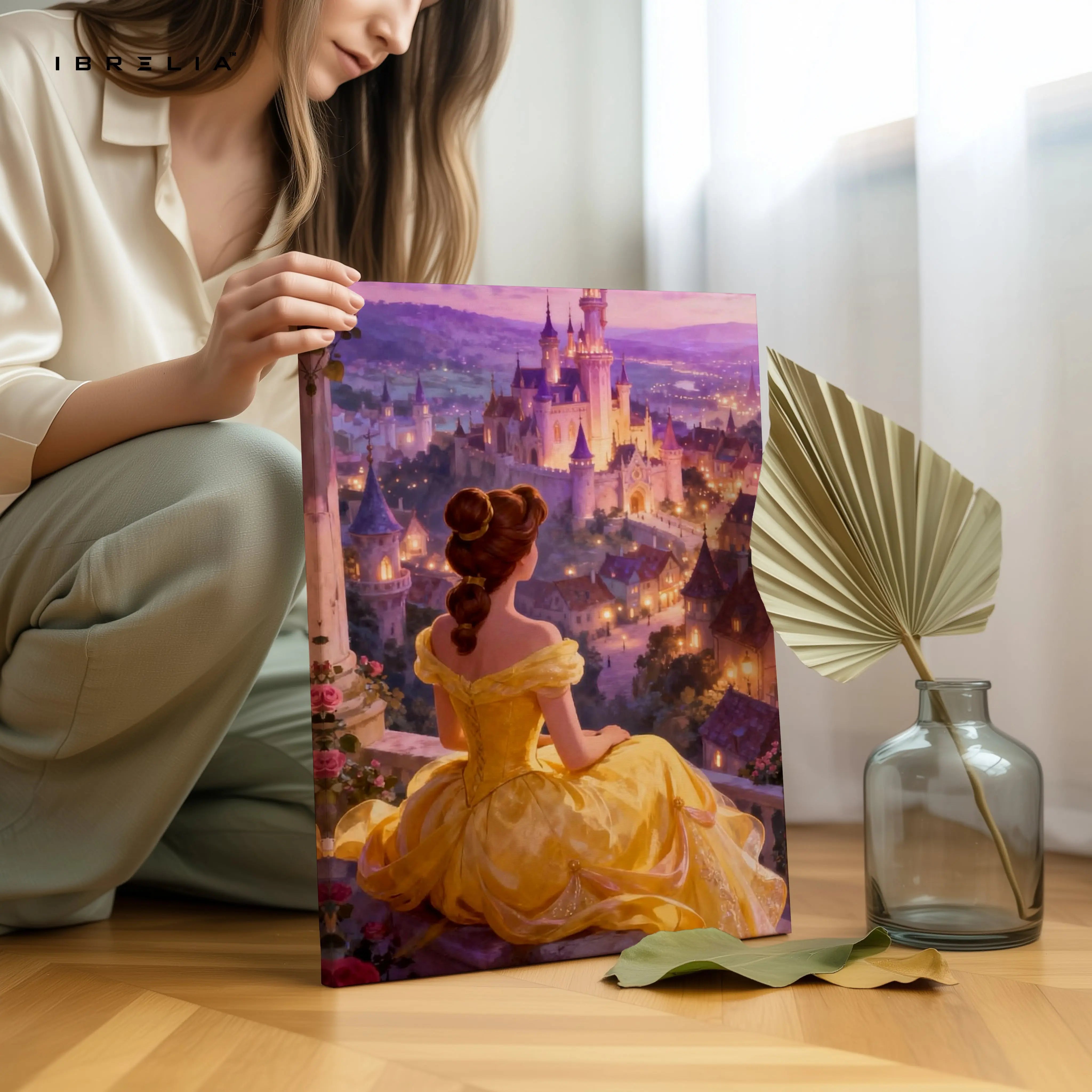 Golden Princess Castle View Wall Art – Royal Fantasy Canvas Frame | Elegant Dreamy Decor Pakistan | IBRELIA™ IBRELIA