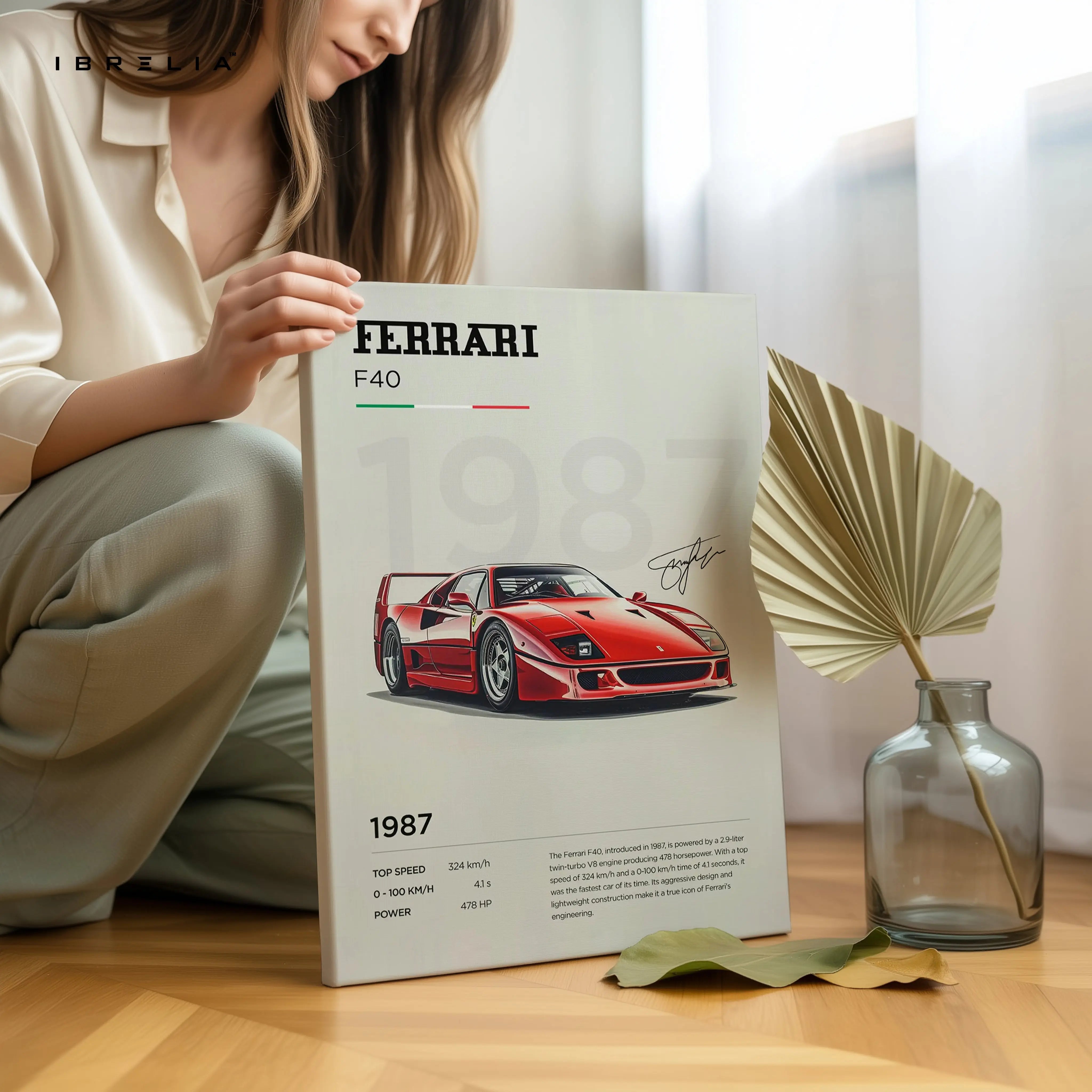 Ferrari F40 1987 Vintage Poster Art – Iconic Supercar Wall Art | 4K Ultra Wrap Frame Wall Art in Pakistan | IBRELIA™ IBRELIA