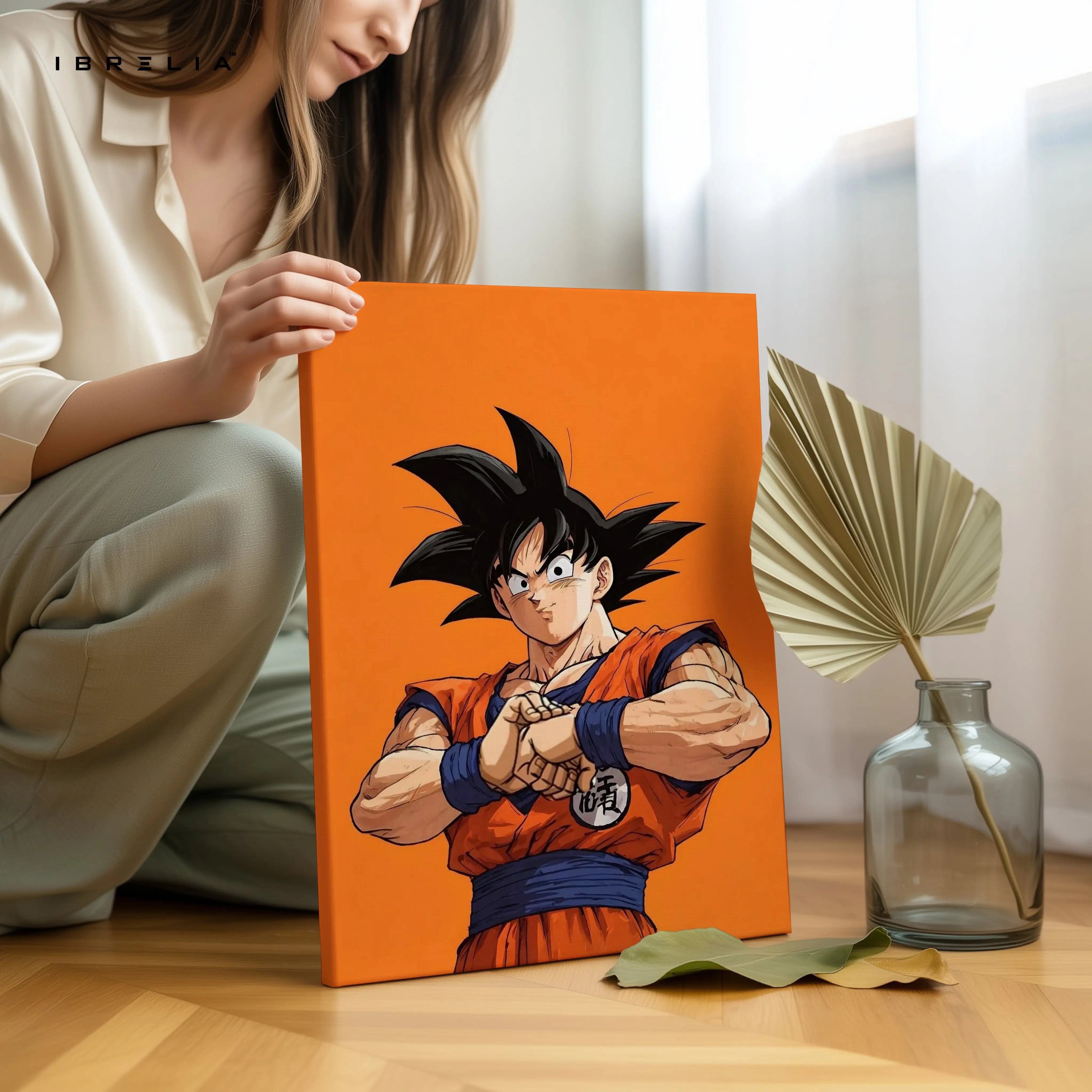 Goku Minimal Wall Art – Dragon Ball Anime Canvas Frame | Orange Aesthetic Poster Pakistan | IBRELIA™ IBRELIA