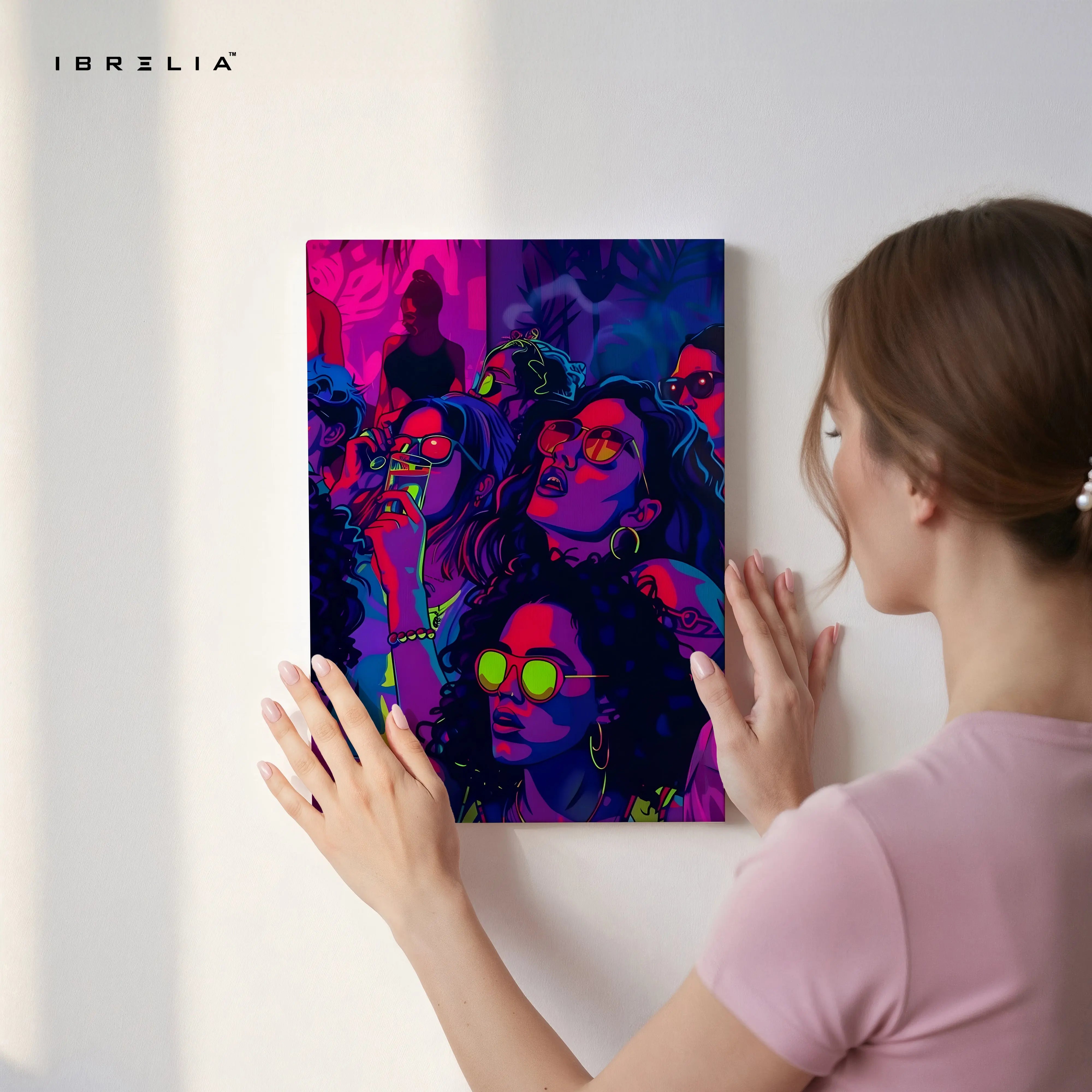Neon Reverie Collective – Pop Art Nightlife Women Illustration | 4K Ultra Wrap Frame Wall Art in Pakistan | IBRELIA™ IBRELIA