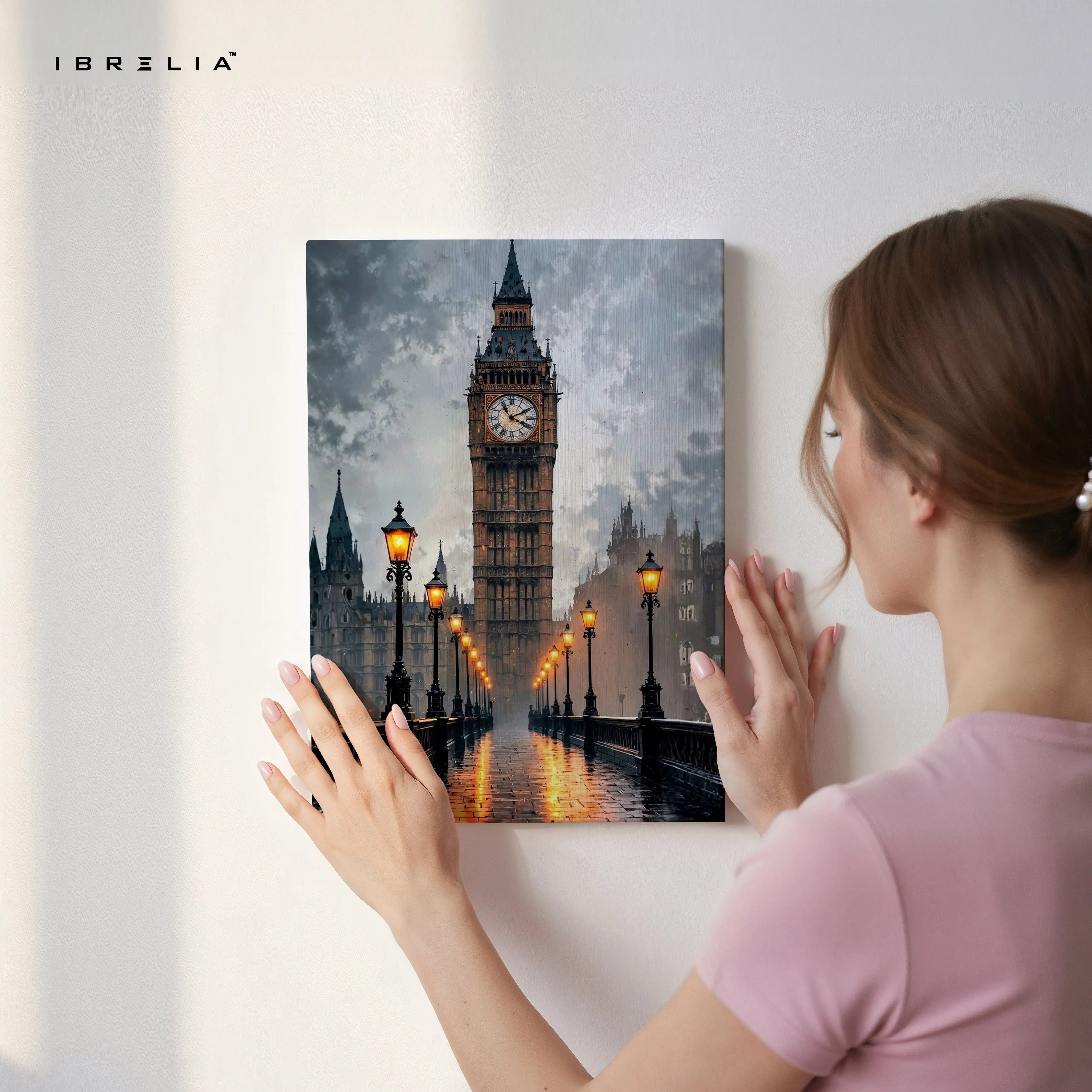 Big Ben Noir Art – Dark Cinematic London Cityscape Wall Art | 4K Ultra Wrap Frame Wall Art in Pakistan | IBRELIA™ IBRELIA