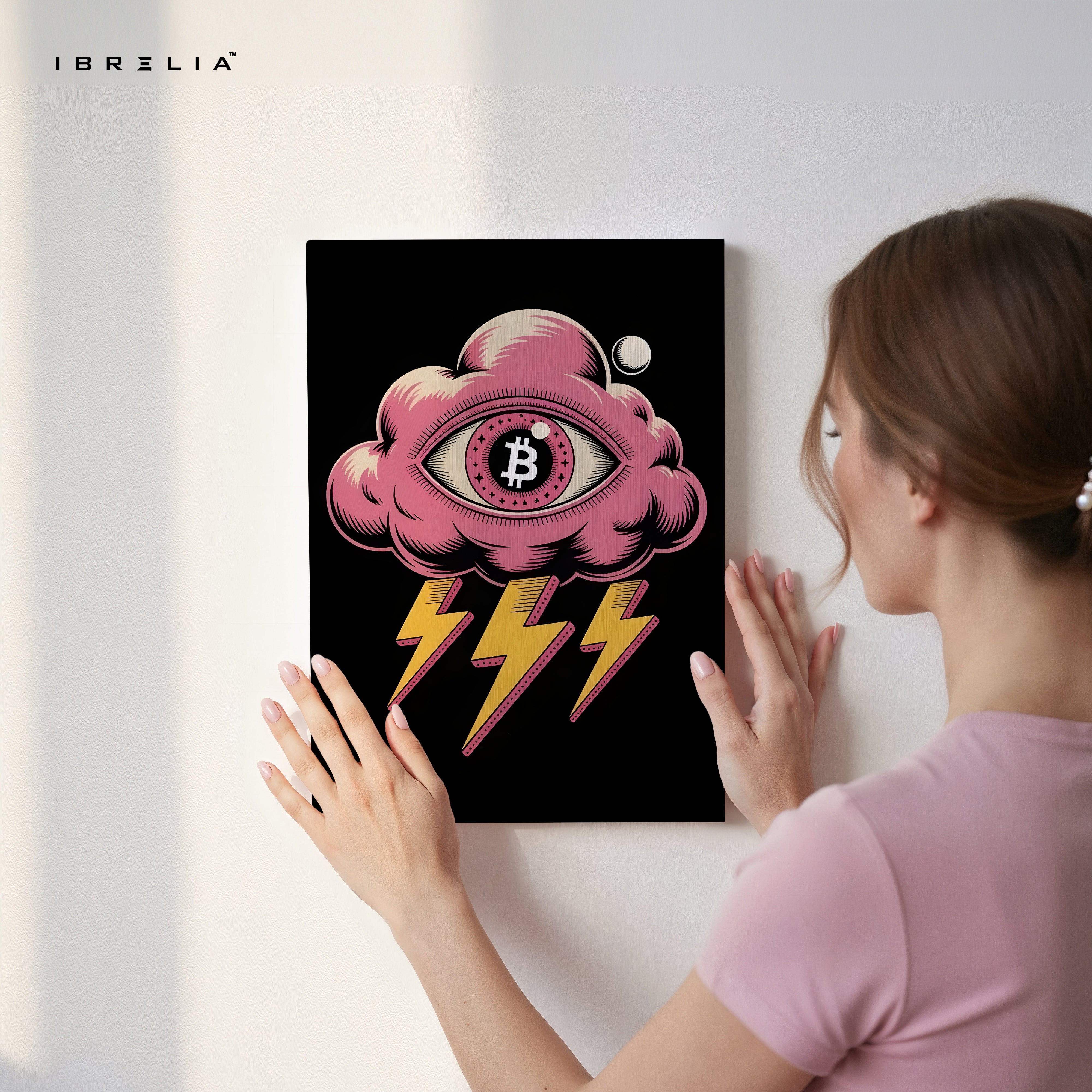 Bitcoin Storm Vision – 4K Ultra Wrap Frame Crypto Pop Art Wall Art | IBRELIA™