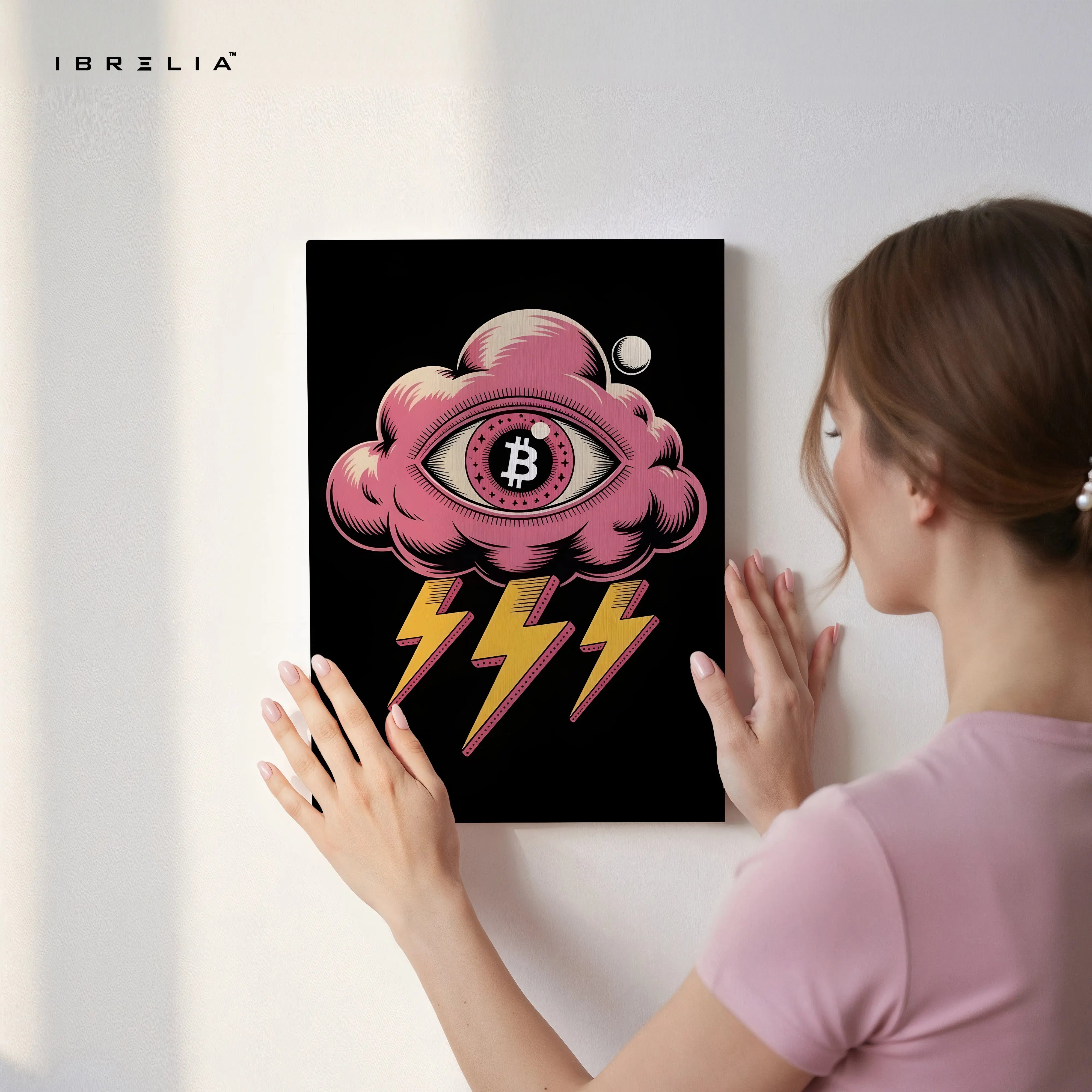 Bitcoin Storm Vision – 4K Ultra Wrap Frame Crypto Pop Art Wall Art | IBRELIA™ IBRELIA