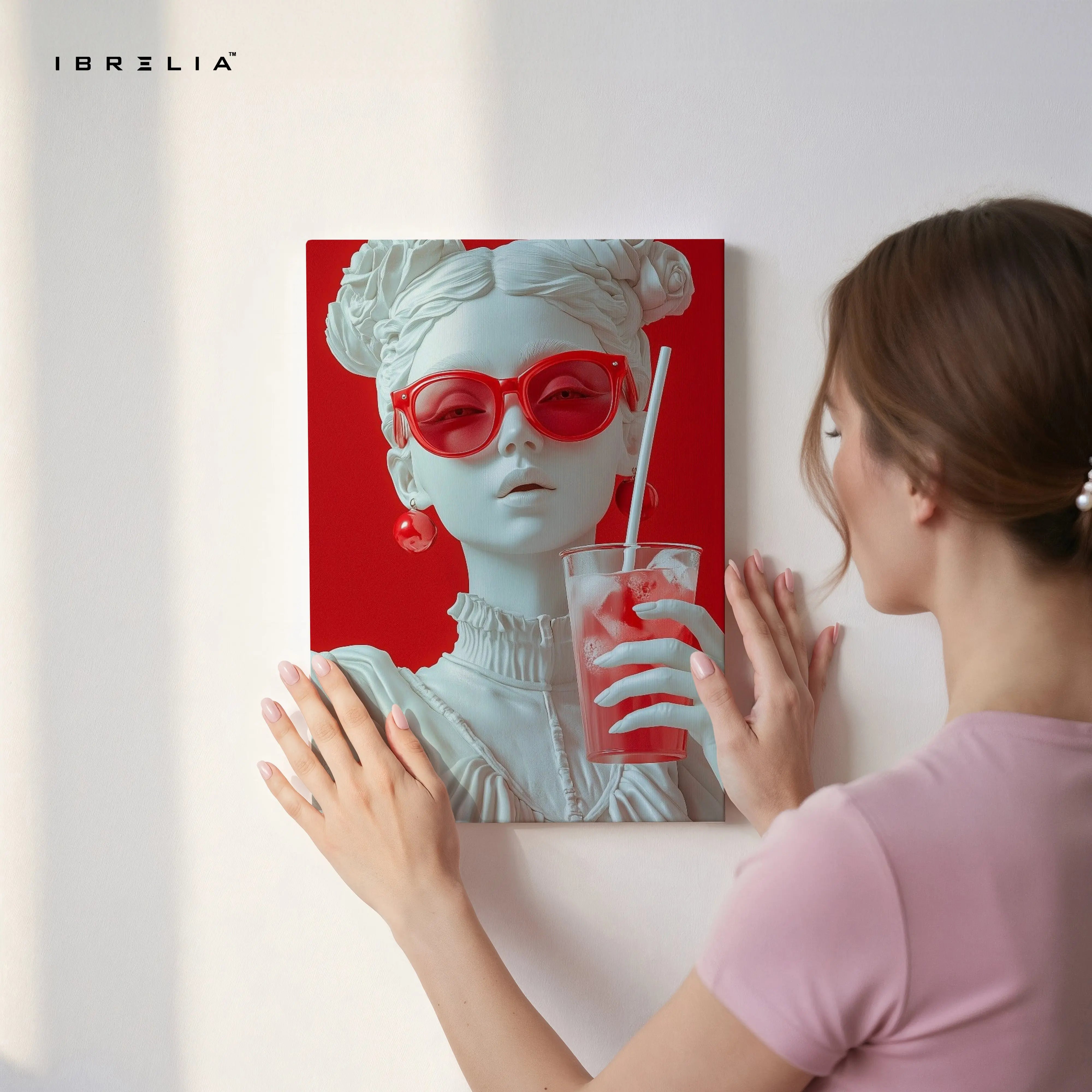 Red Pop Elegance Portrait Art – 4K Ultra Wrap Frame Wall Art in Pakistan | IBRELIA™ IBRELIA