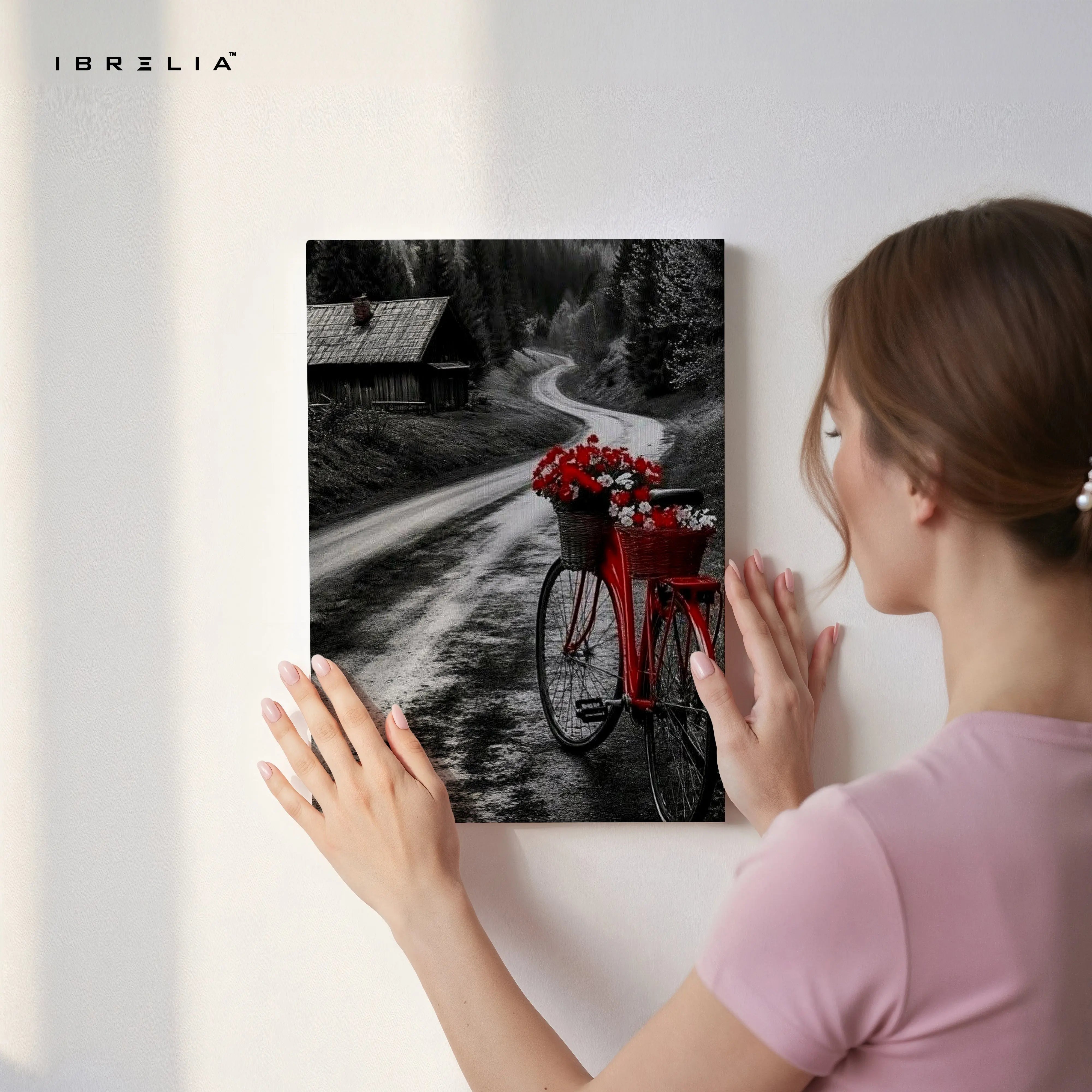 Red Bicycle Countryside Road Art – 4K Ultra Wrap Frame Wall Art in Pakistan | IBRELIA™ IBRELIA