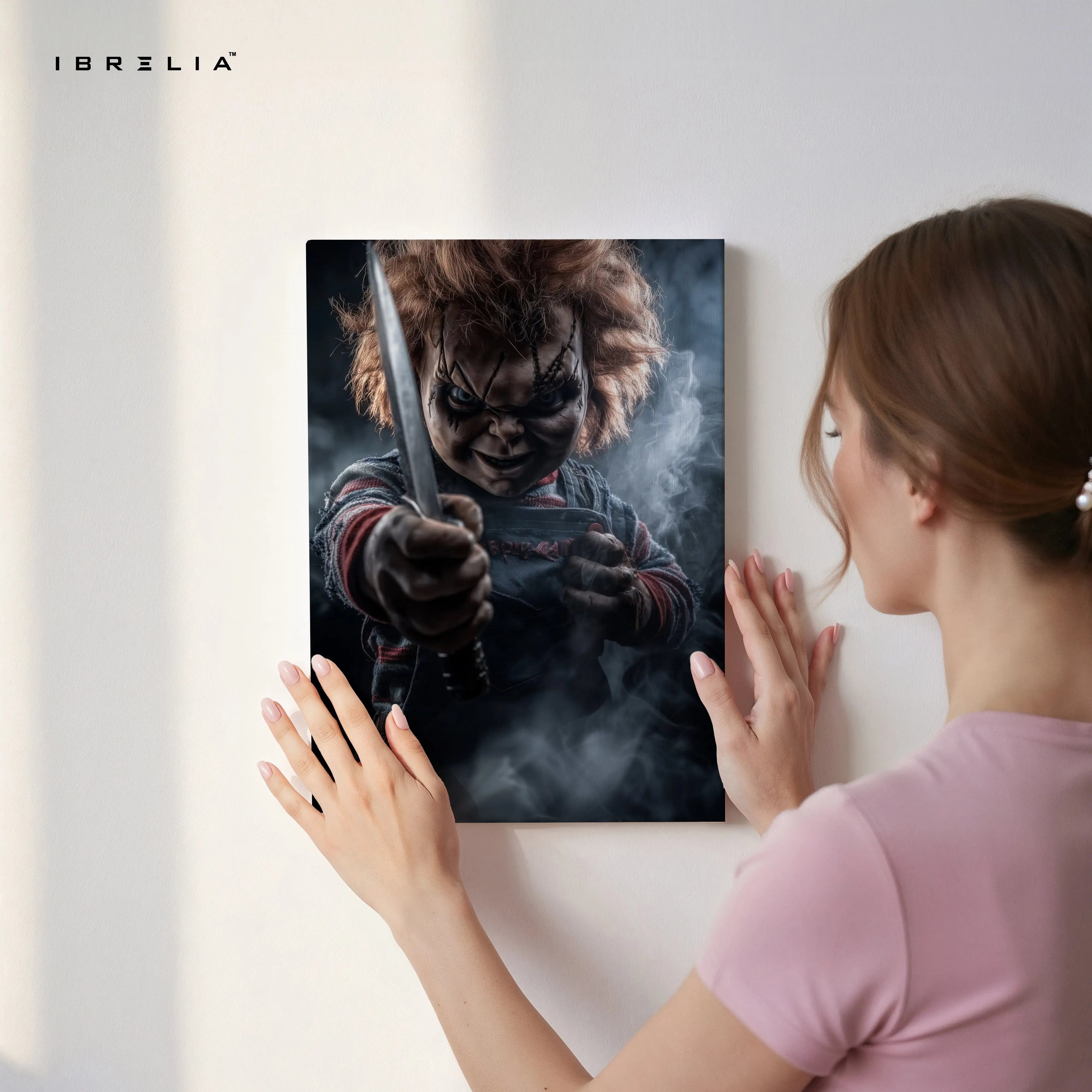 Sinister Doll Standoff – Dark Cinematic Horror Art | 4K Ultra Wrap Frame Wall Art in Pakistan | IBRELIA™ IBRELIA