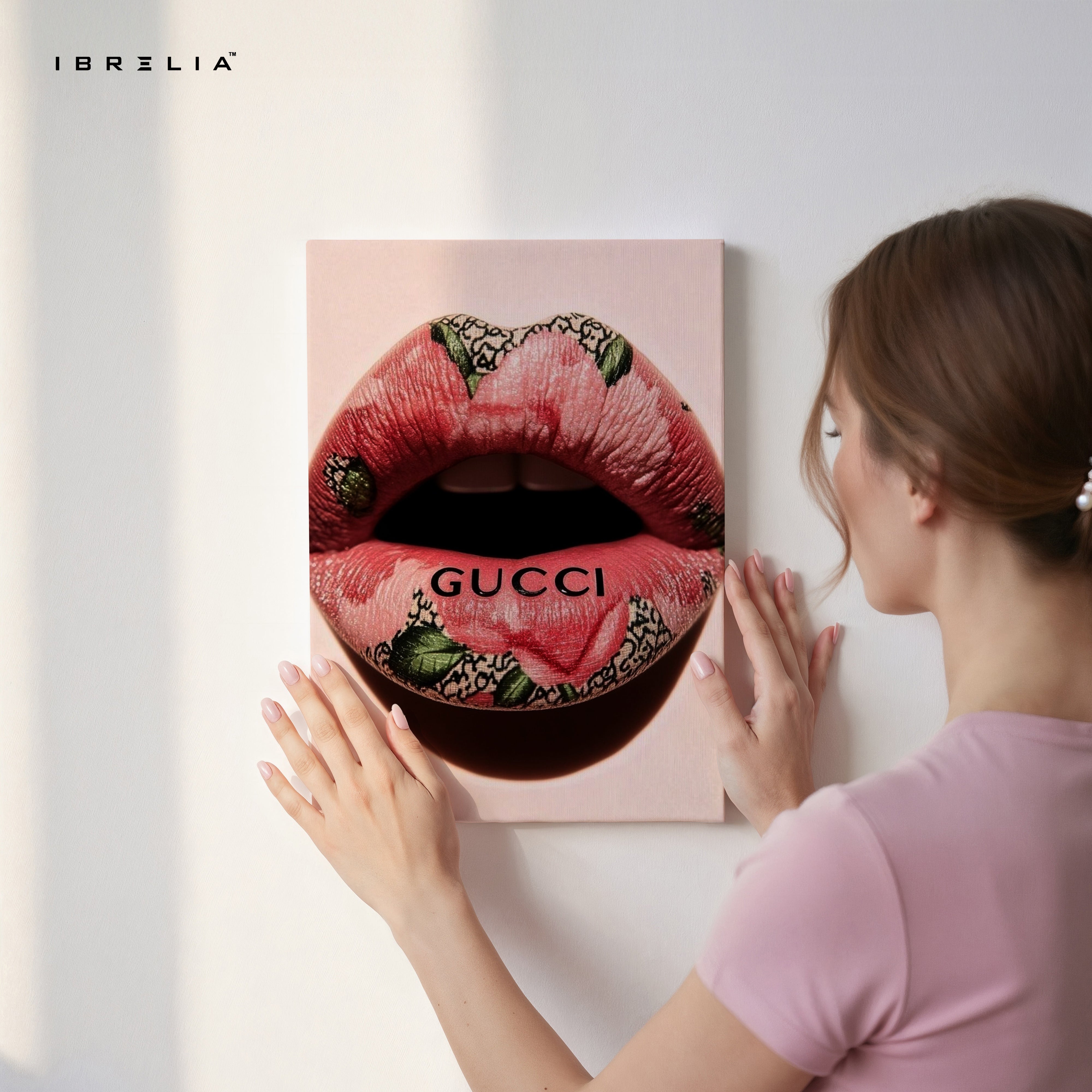 Gucci Floral Lips Glam Art – 4K Ultra Wrap Frame Wall Art in Pakistan | IBRELIA™ IBRELIA