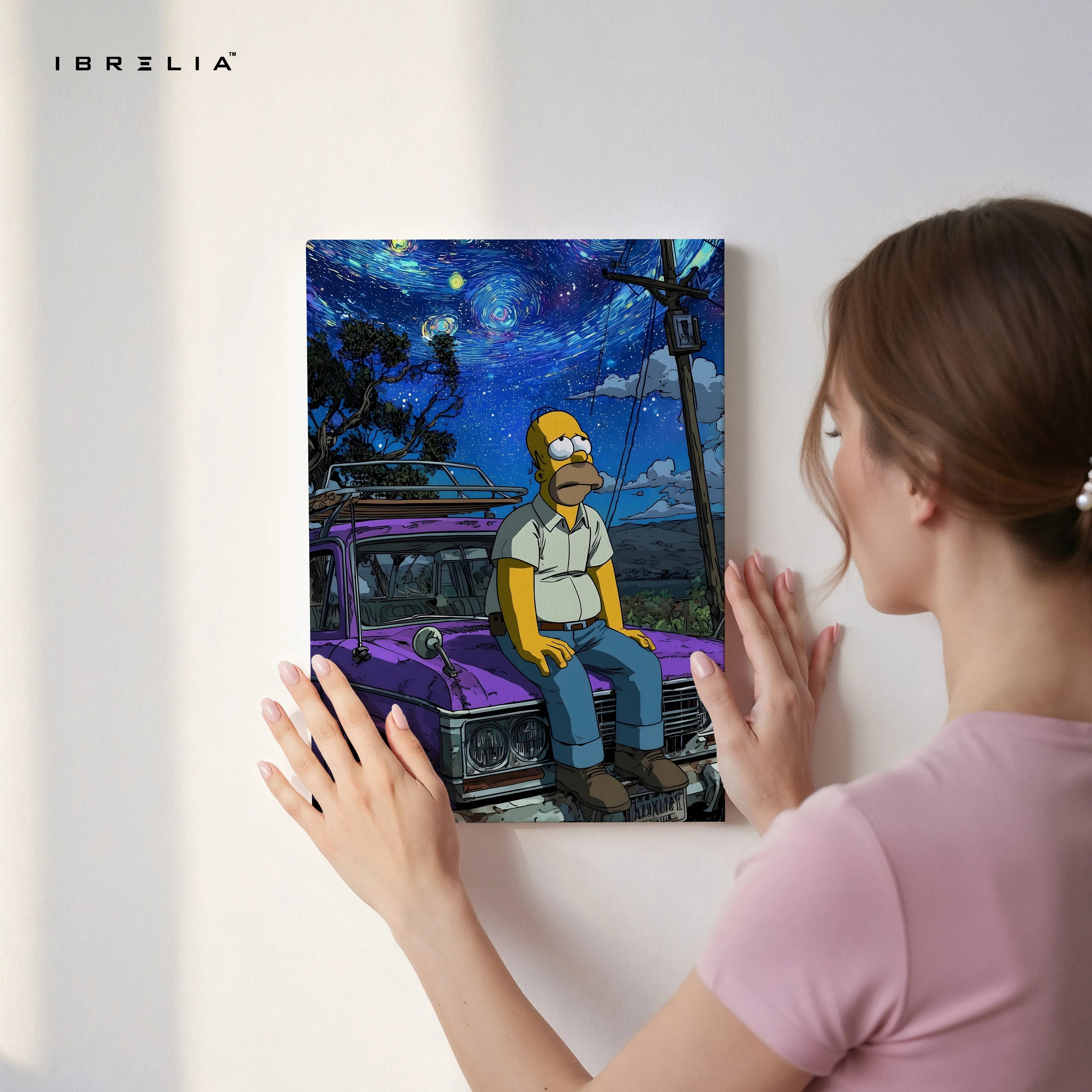 Homer Under the Starry Night – Pop Culture 4K Ultra Wrap Frame Wall Art | IBRELIA™ IBRELIA