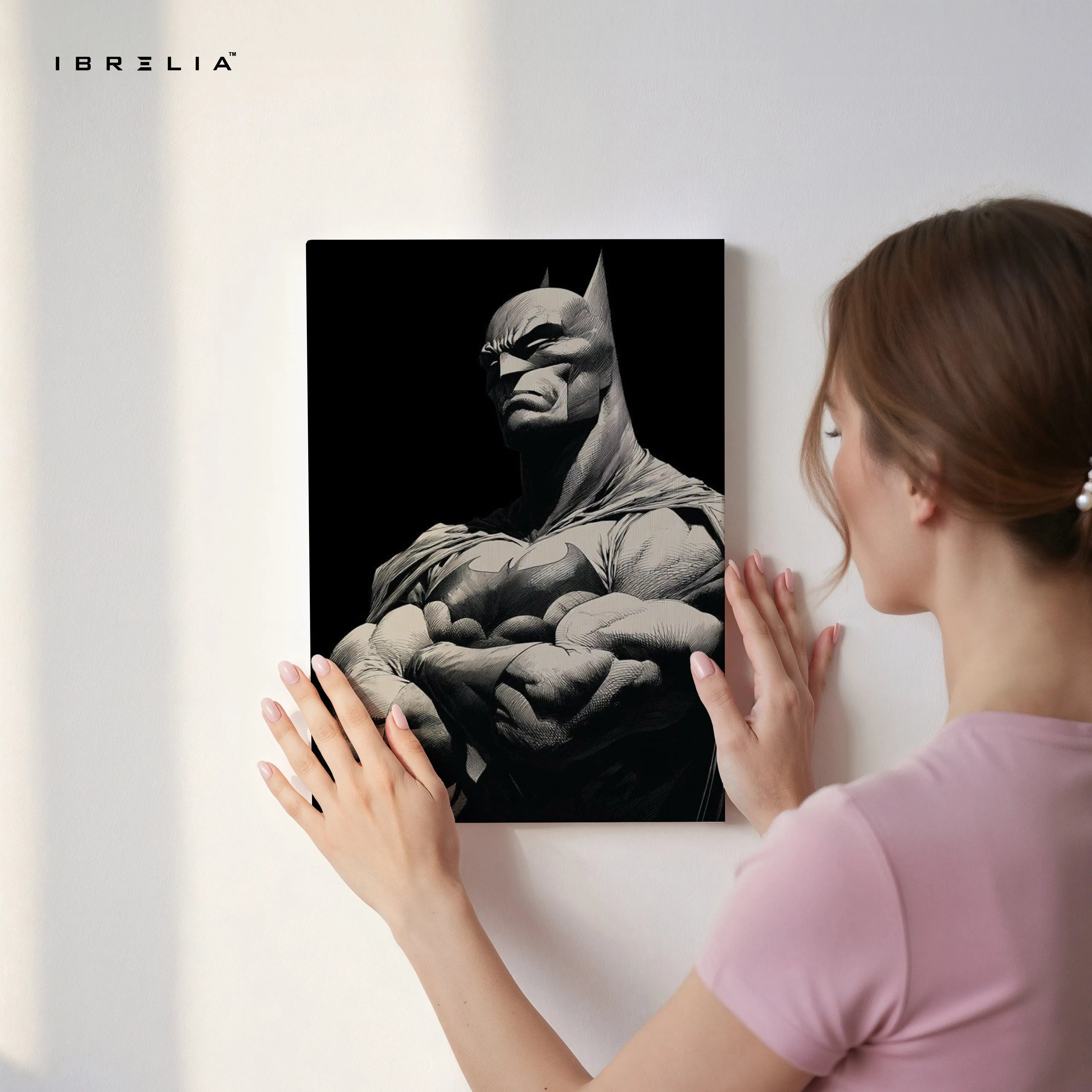 Monochrome Dark Knight – Sculpted Vigilante Noir Art | 4K Ultra Wrap Frame Wall Art in Pakistan | IBRELIA™ IBRELIA