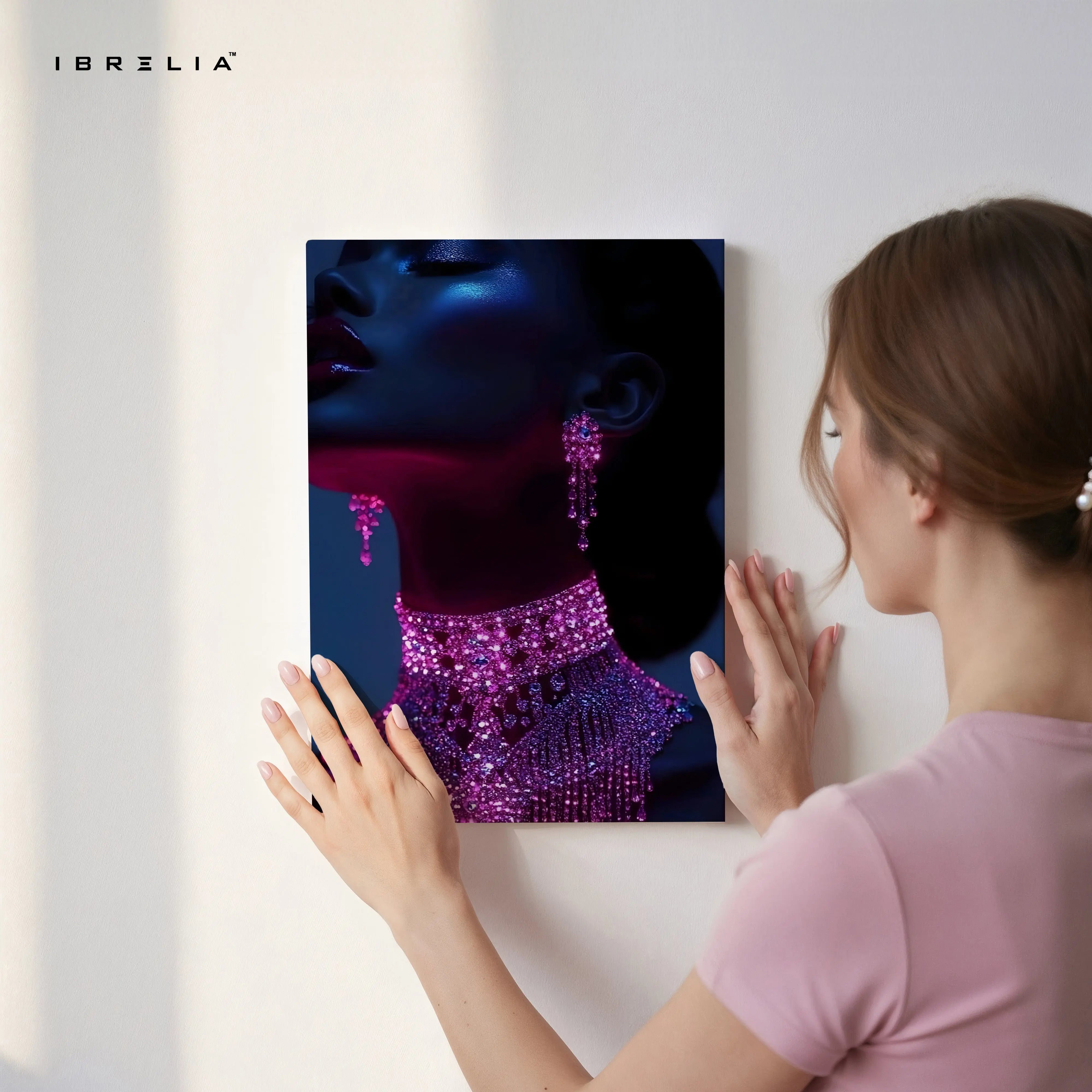 Midnight Amethyst Muse – Luxury Feminine Portrait Art | 4K Ultra Wrap Frame Wall Art in Pakistan | IBRELIA™ IBRELIA