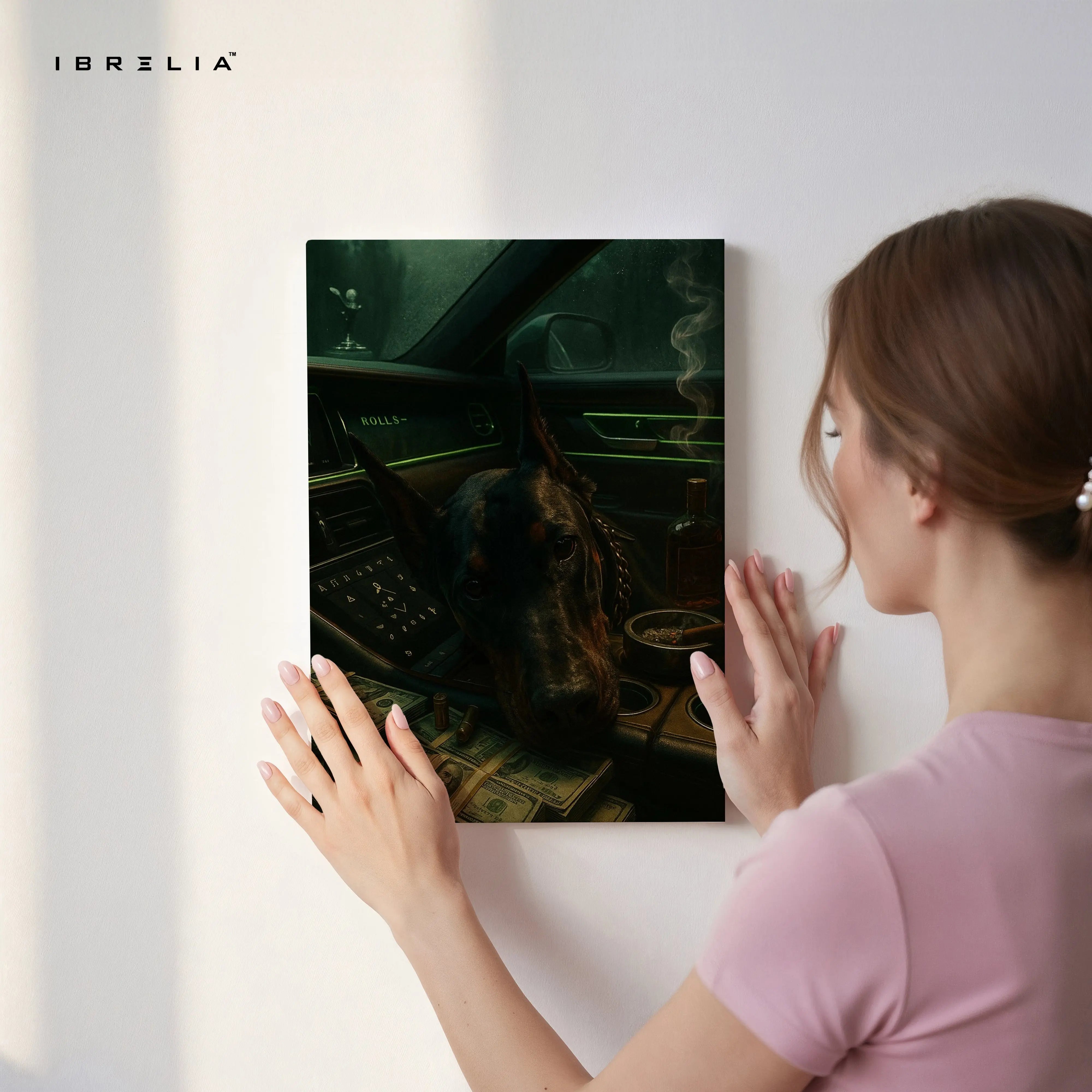 Luxury Doberman in Rolls Royce – 4K Ultra Wrap Frame Wall Art in Pakistan | IBRELIA™ IBRELIA