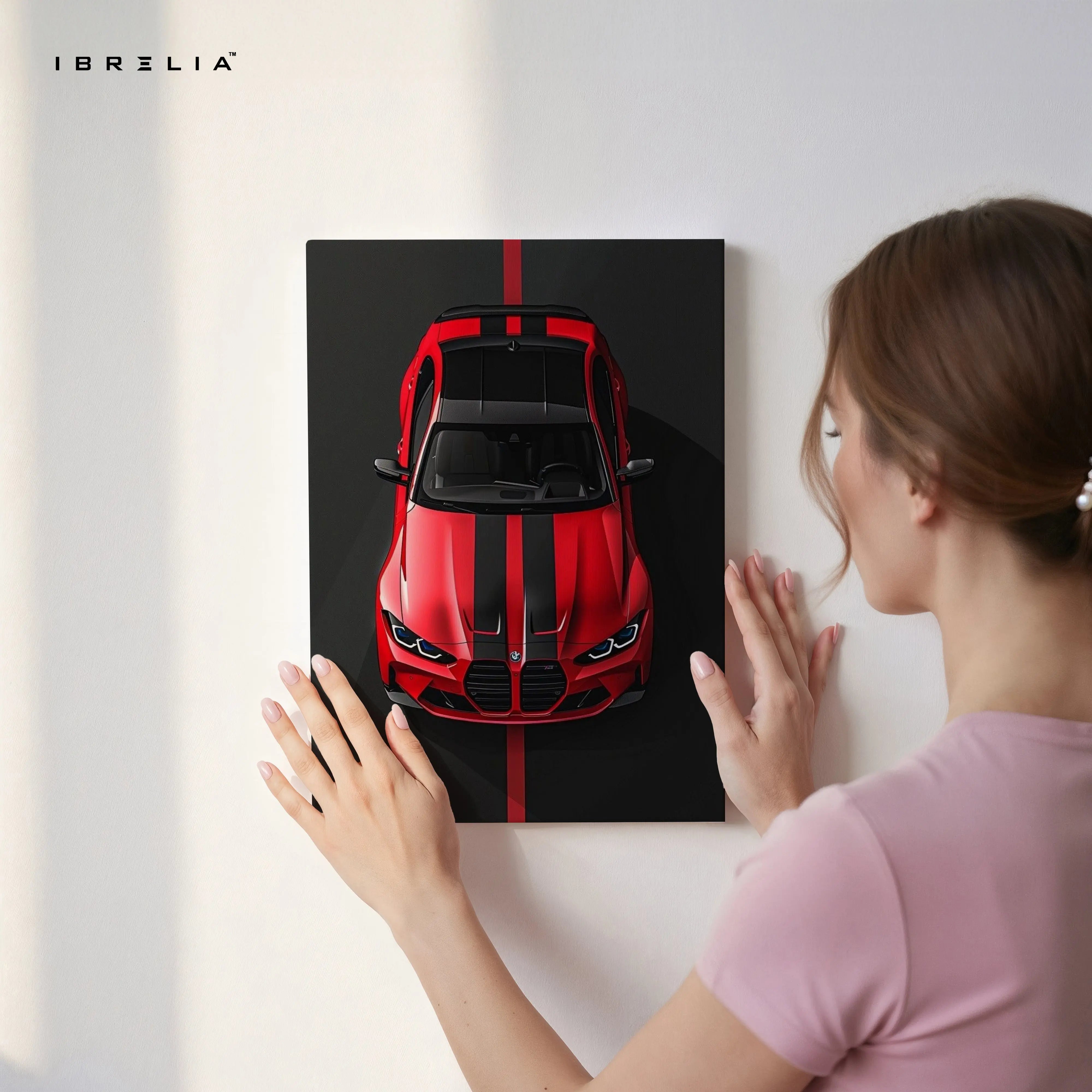 BMW Red Sport Top View – 4K Ultra Wrap Frame Wall Art | IBRELIA™ IBRELIA