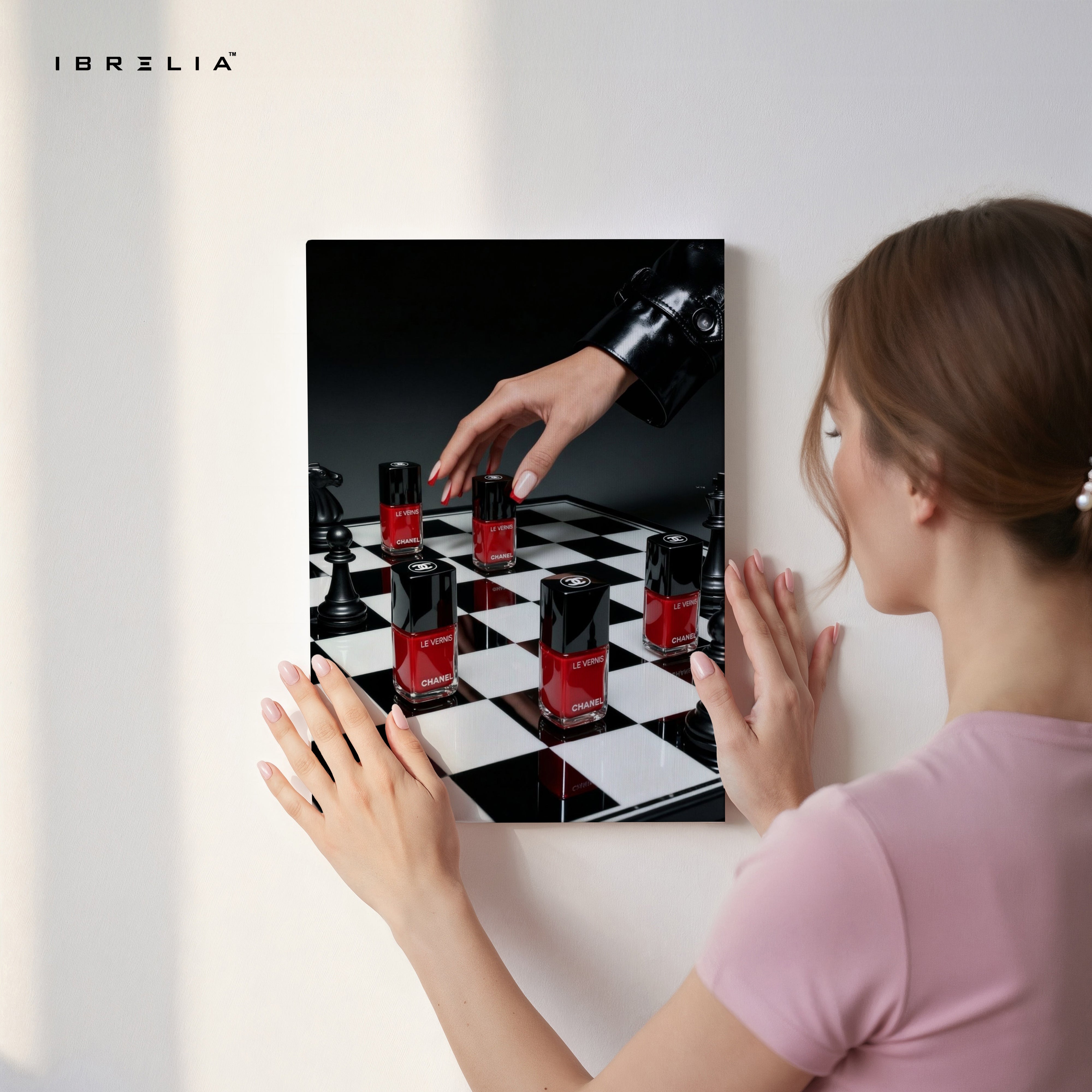 Red Nail Polish Chess Strategy Art – 4K Ultra Wrap Frame Wall Art in Pakistan | IBRELIA™ IBRELIA