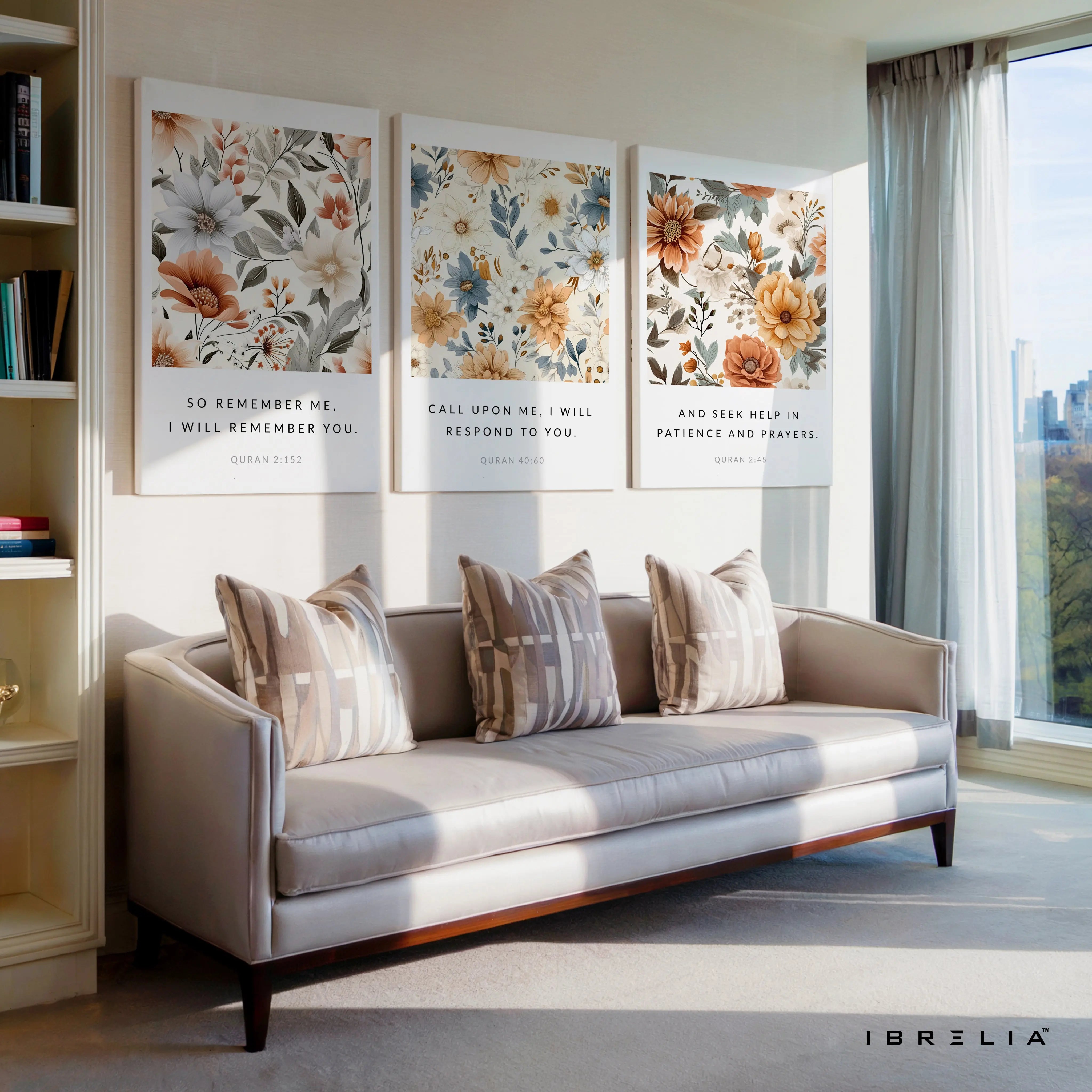 Quran Reminder Floral Islamic Quotes 3 Panel 4K Ultra HD Wall Art in Pakistan | IBRELIA™ IBRELIA