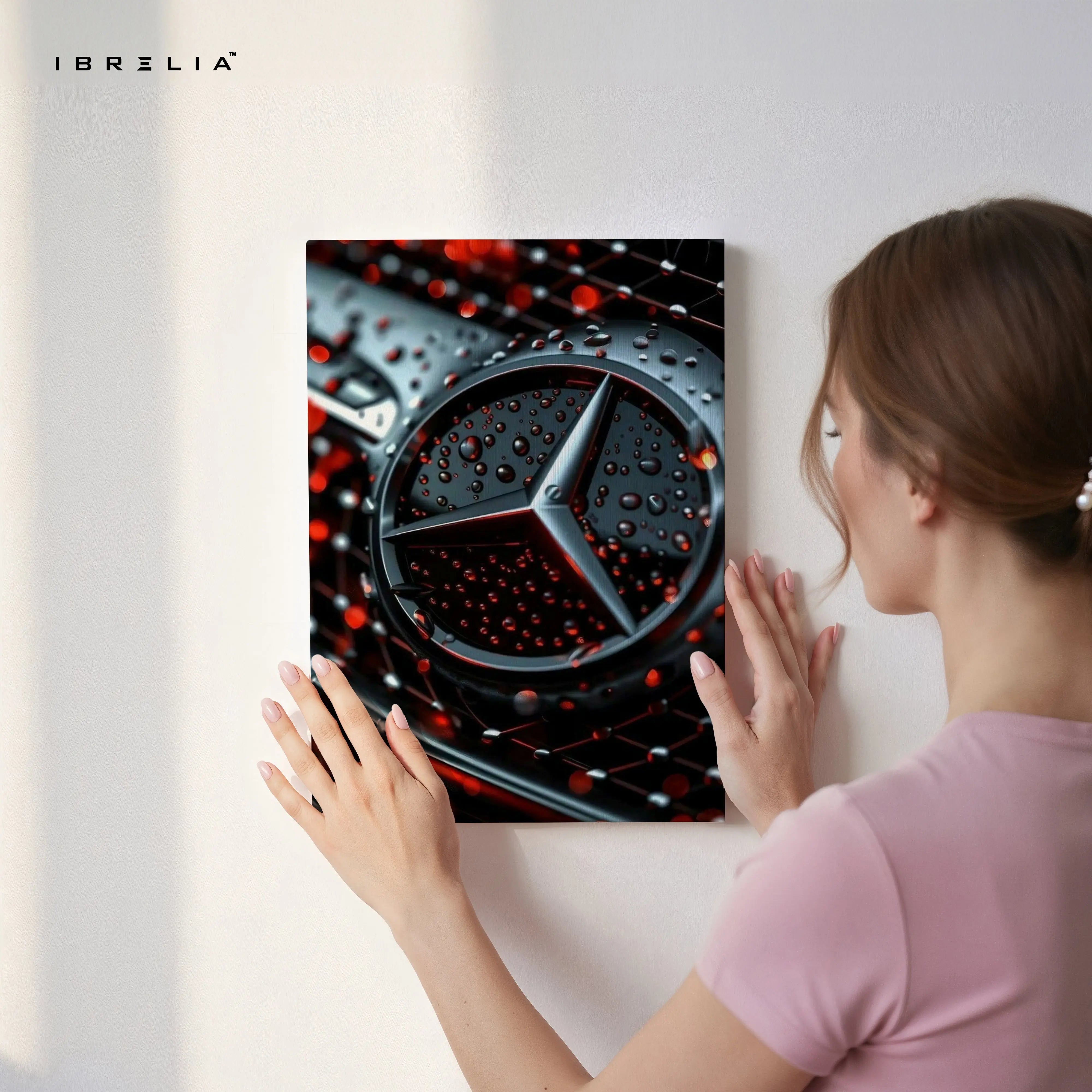Mercedes Benz Emblem Rain Edition – 4K Ultra Wrap Frame Wall Art | IBRELIA™ IBRELIA
