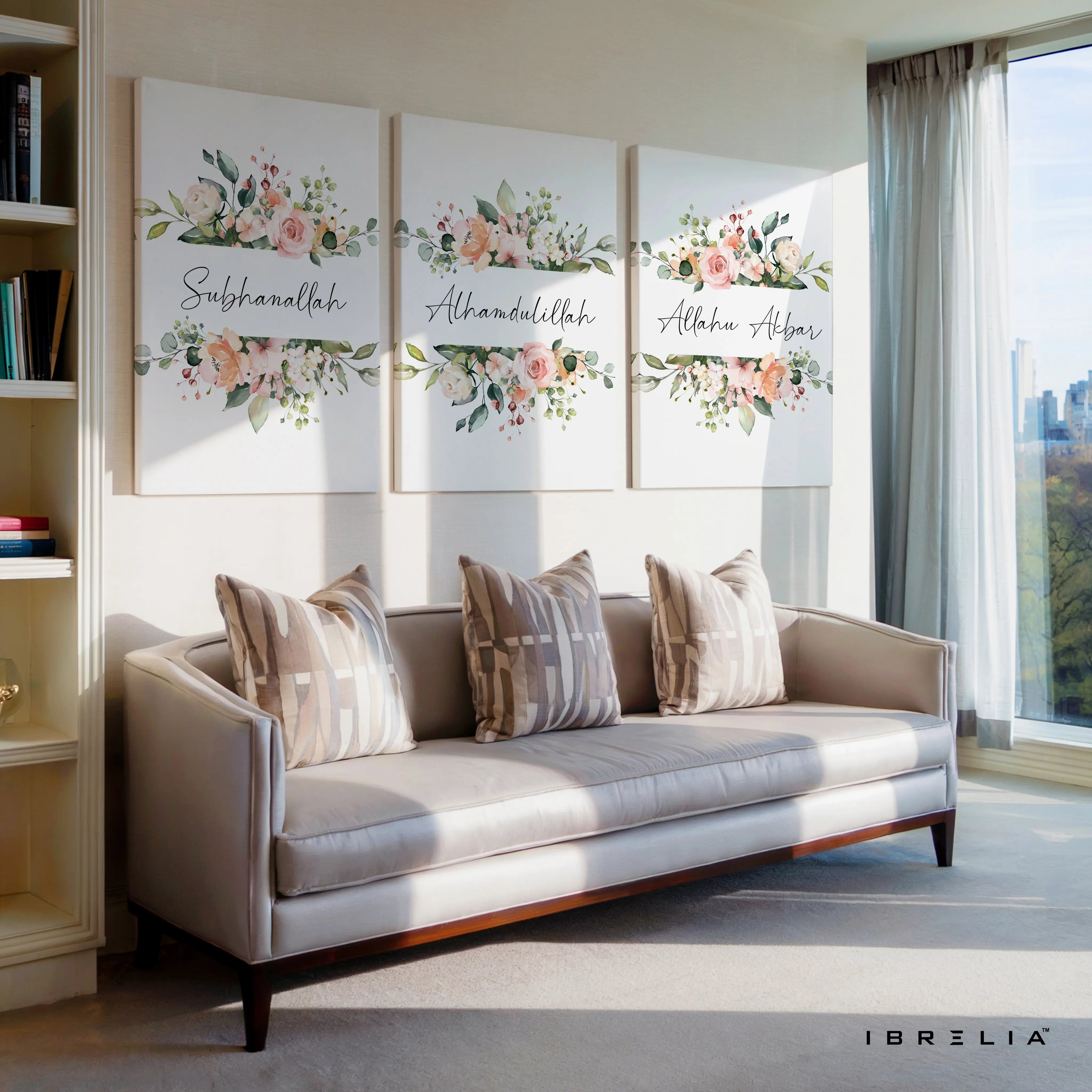 SubhanAllah Alhamdulillah Allahu Akbar Floral 3 Panel Islamic 4K Ultra HD Wall Art in Pakistan | IBRELIA™ IBRELIA