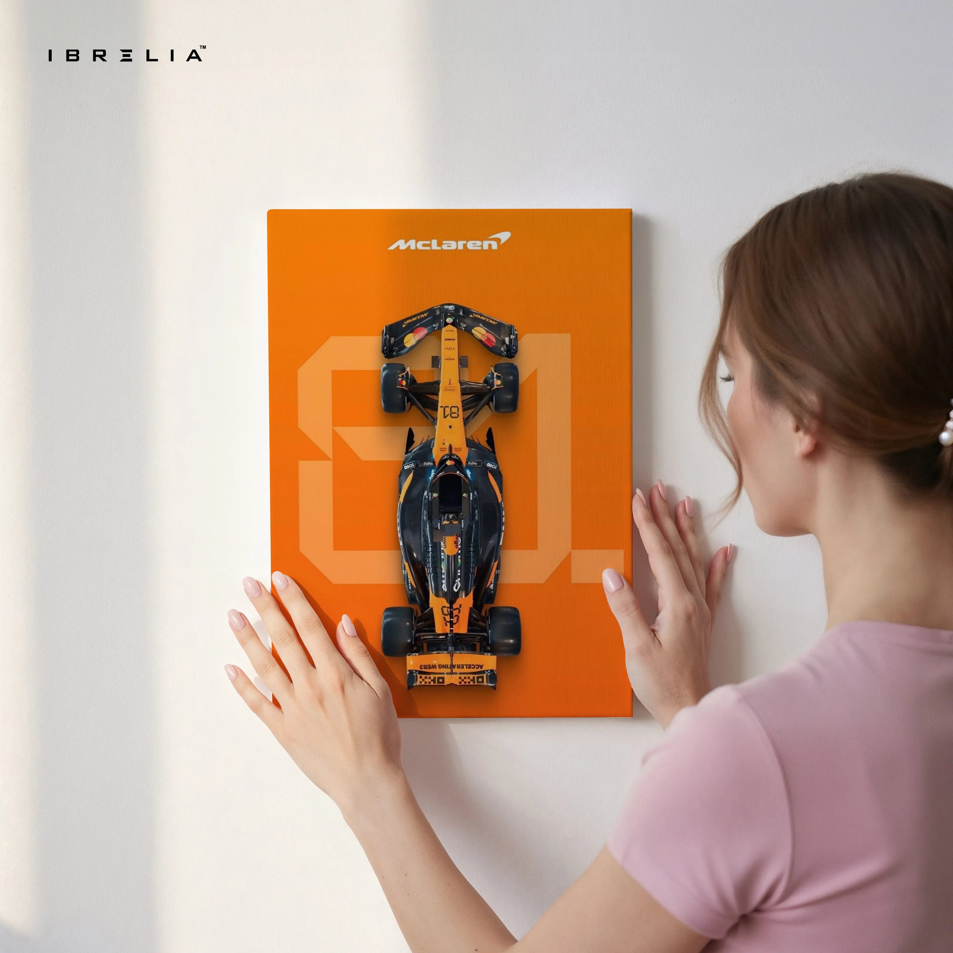 McLaren F1 Papaya Power – Top View Formula 1 Racing Art | 4K Ultra Wrap Frame Wall Art in Pakistan | IBRELIA™ IBRELIA