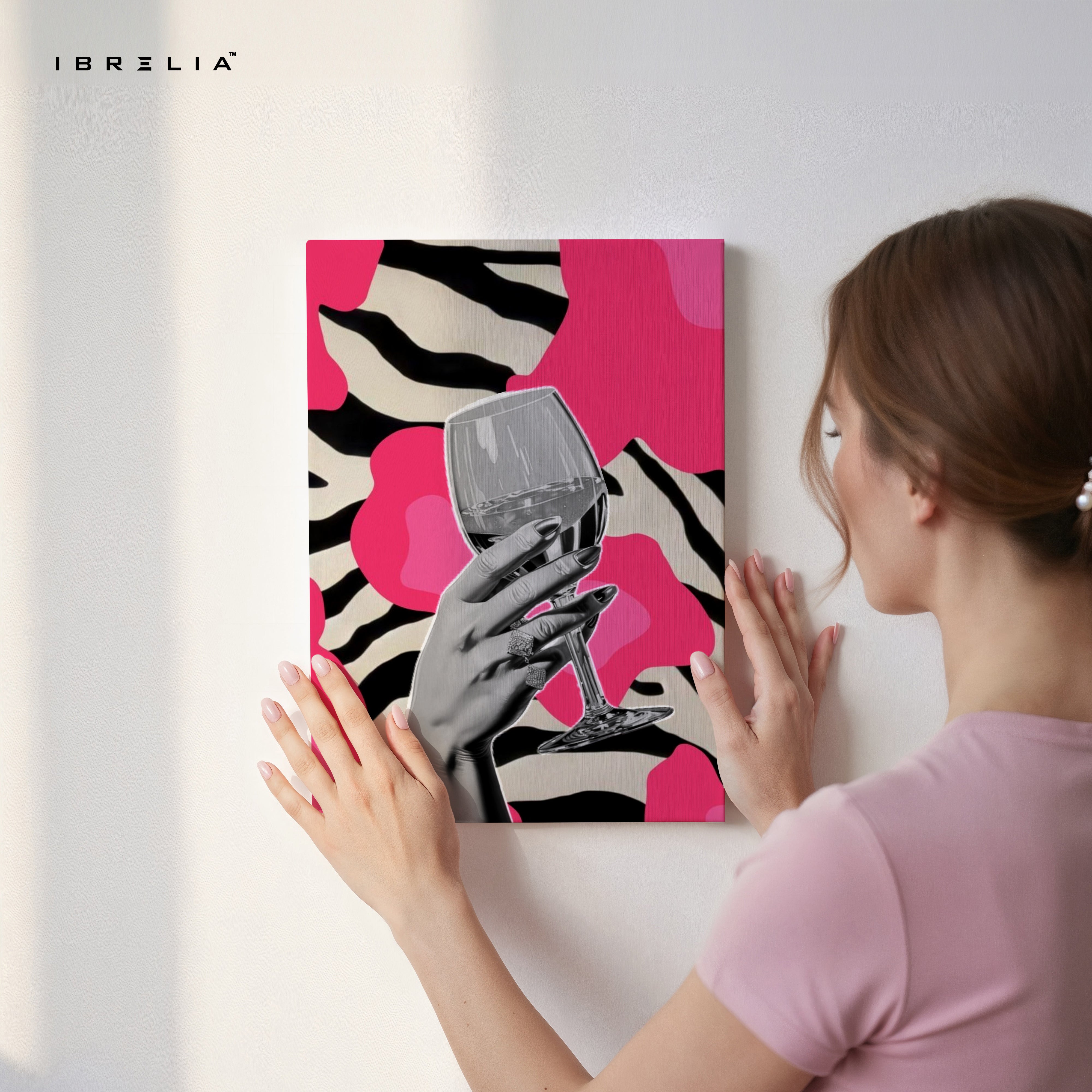 Pink Zebra Wine Glam Art – 4K Ultra Wrap Frame Wall Art in Pakistan | IBRELIA™