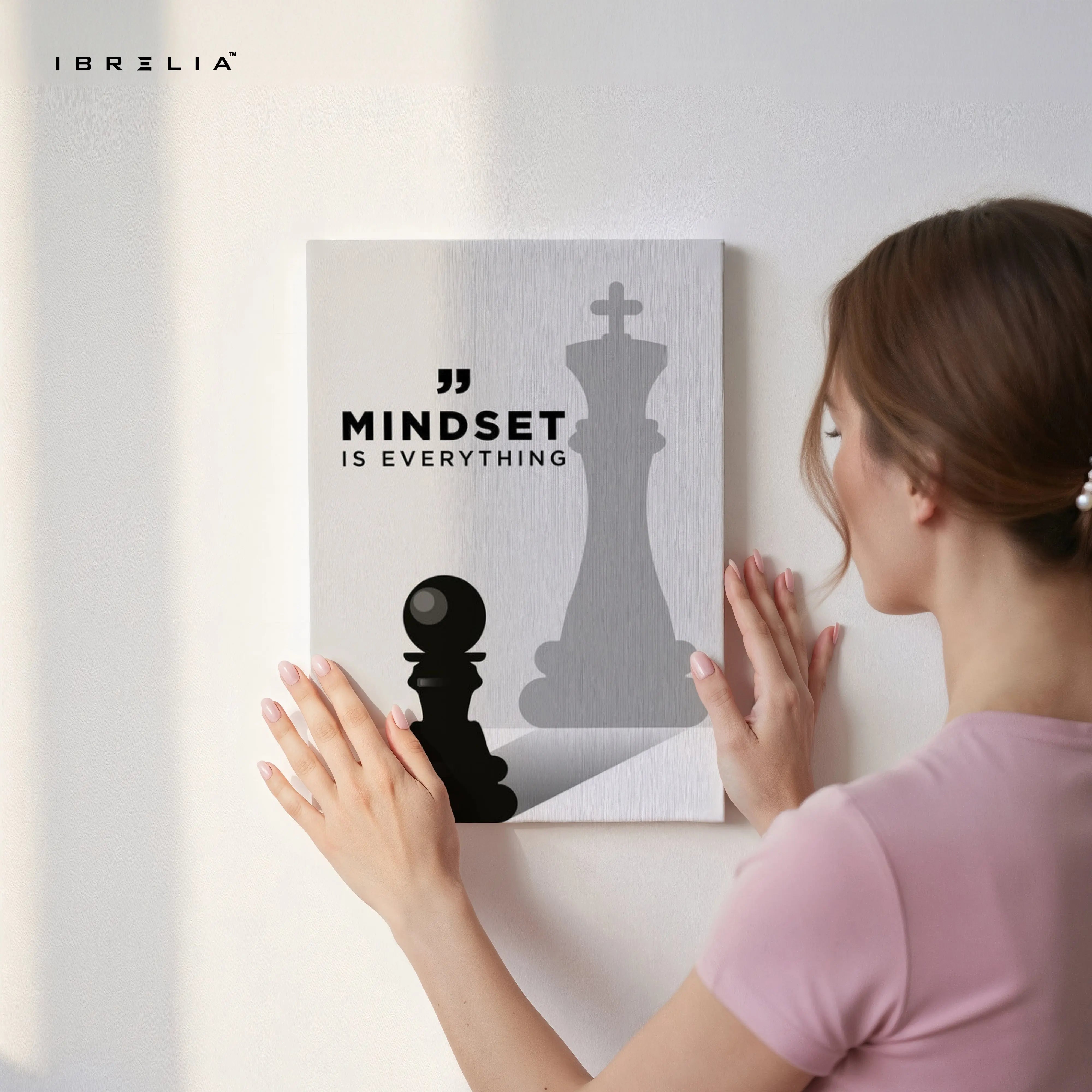 Mindset Is Everything – Minimal Motivational Chess Art | 4K Ultra Wrap Frame Wall Art in Pakistan | IBRELIA™ IBRELIA