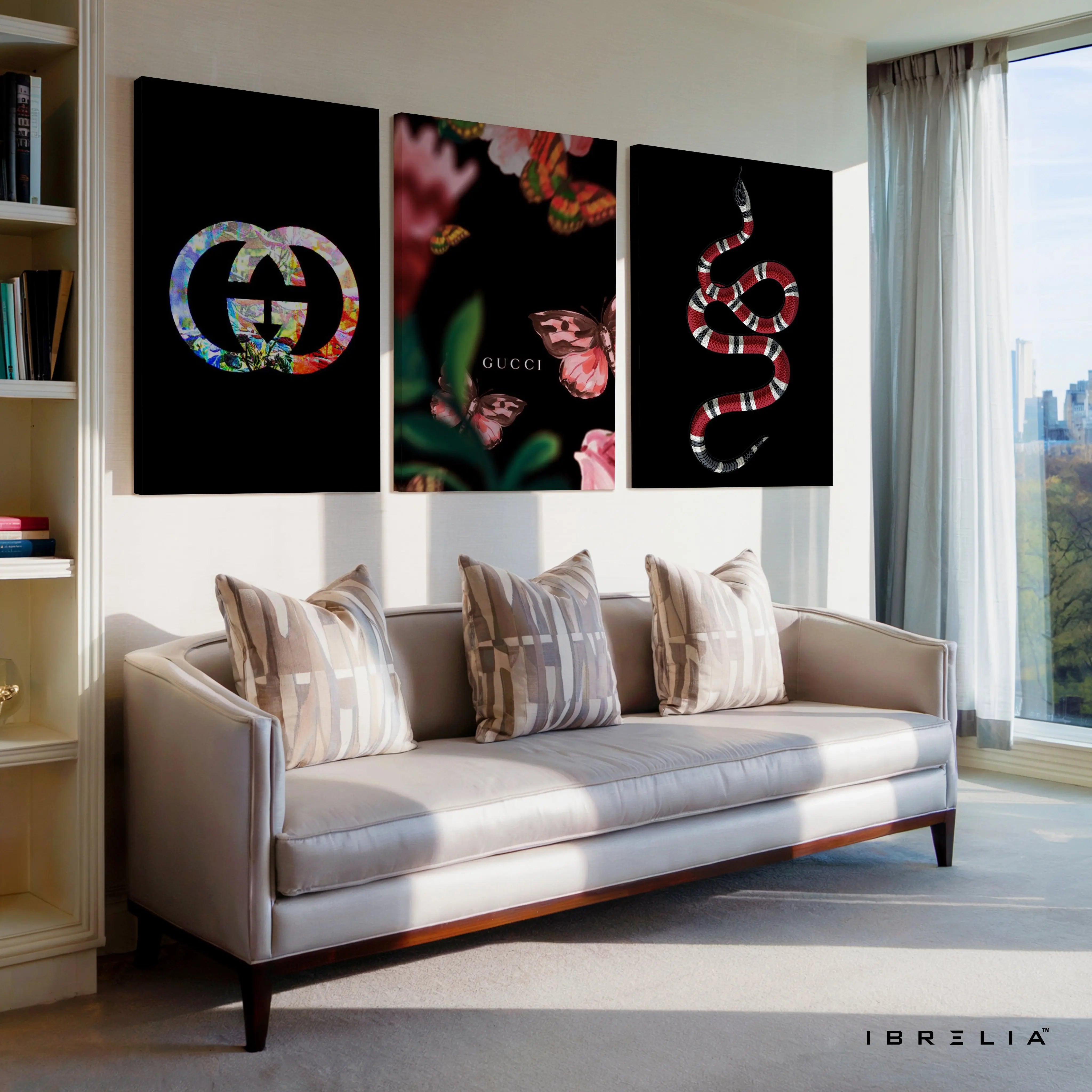 Gucci Snake Luxury Fashion 3 Panel 4K Ultra HD Wall Art in Pakistan | IBRELIA™ IBRELIA