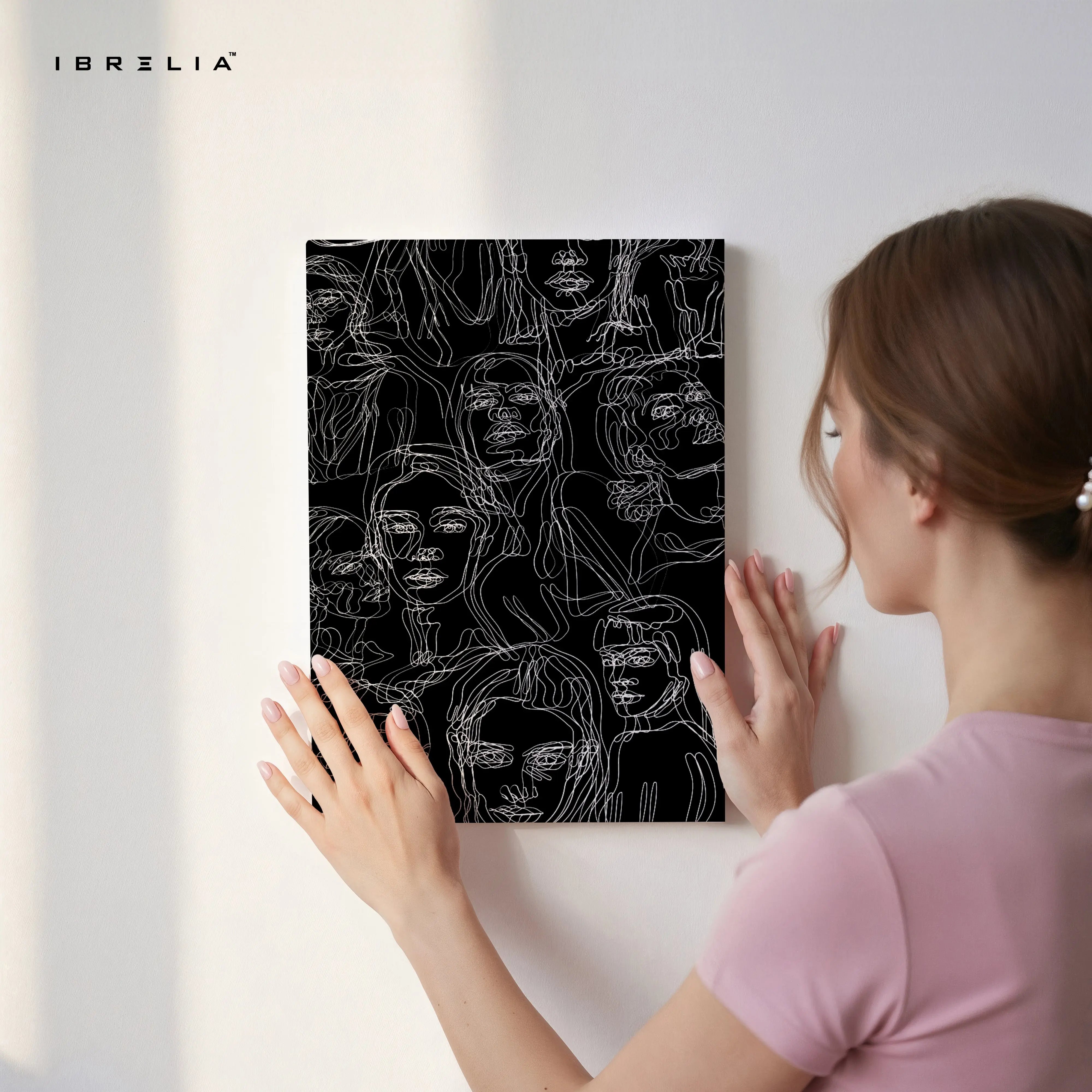 Echoes of Identity – Abstract Line Faces Noir Art | 4K Ultra Wrap Frame Wall Art in Pakistan | IBRELIA™ IBRELIA