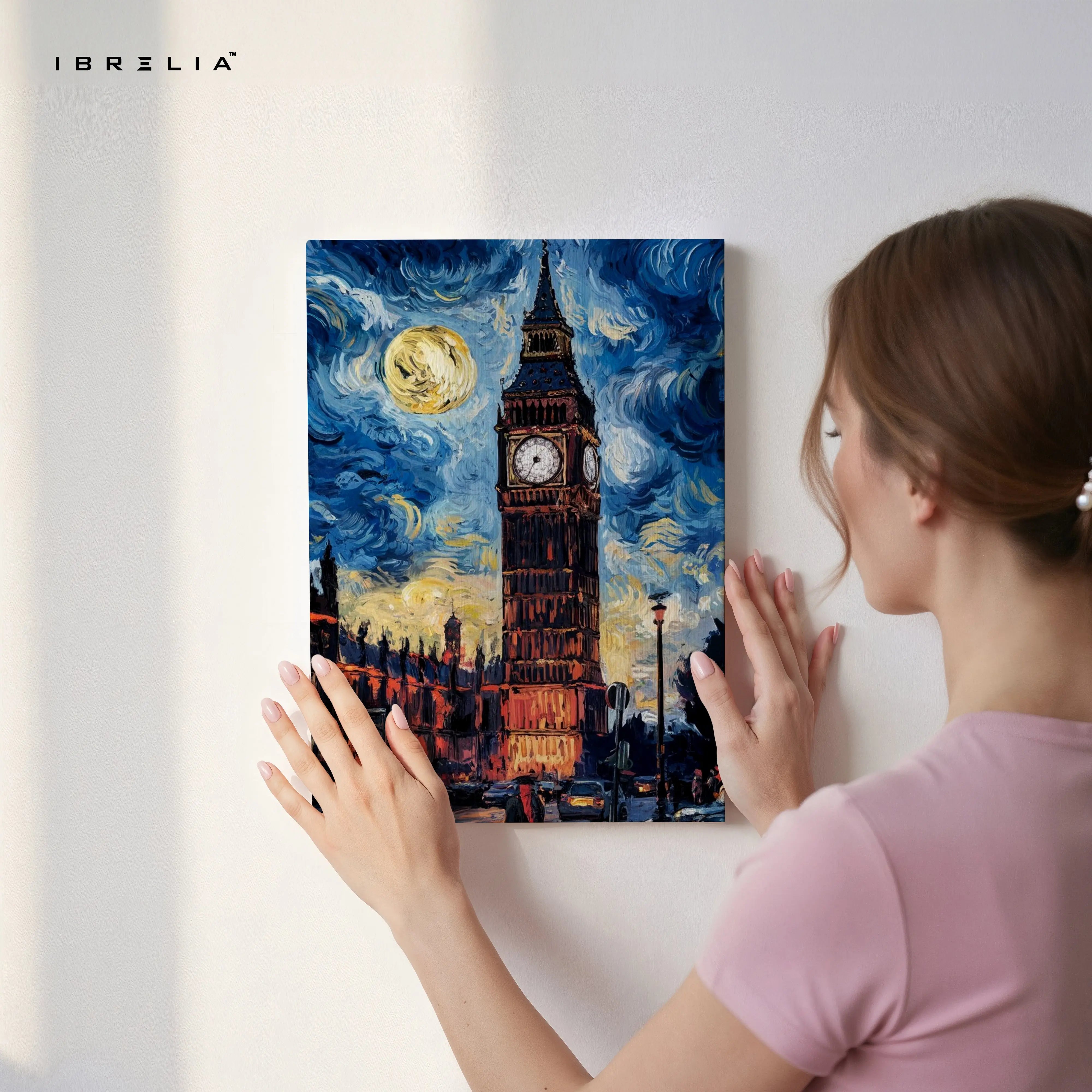 Big Ben Starry Noir Art – London Night Cityscape Wall Art | 4K Ultra Wrap Frame Wall Art in Pakistan | IBRELIA™ IBRELIA