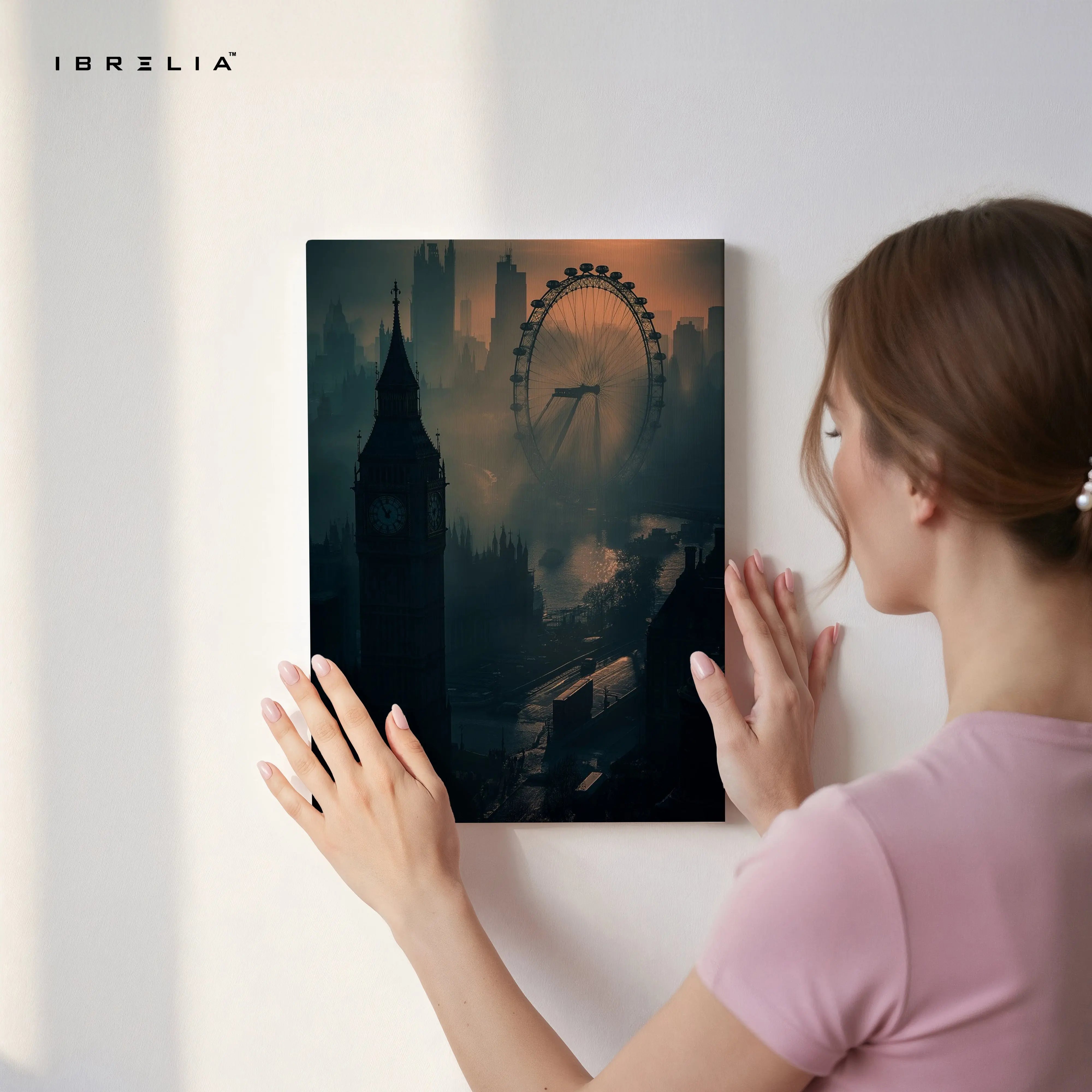London Noir Skyline Art – Big Ben & London Eye Cinematic Wall Art | 4K Ultra Wrap Frame Wall Art in Pakistan | IBRELIA™ IBRELIA