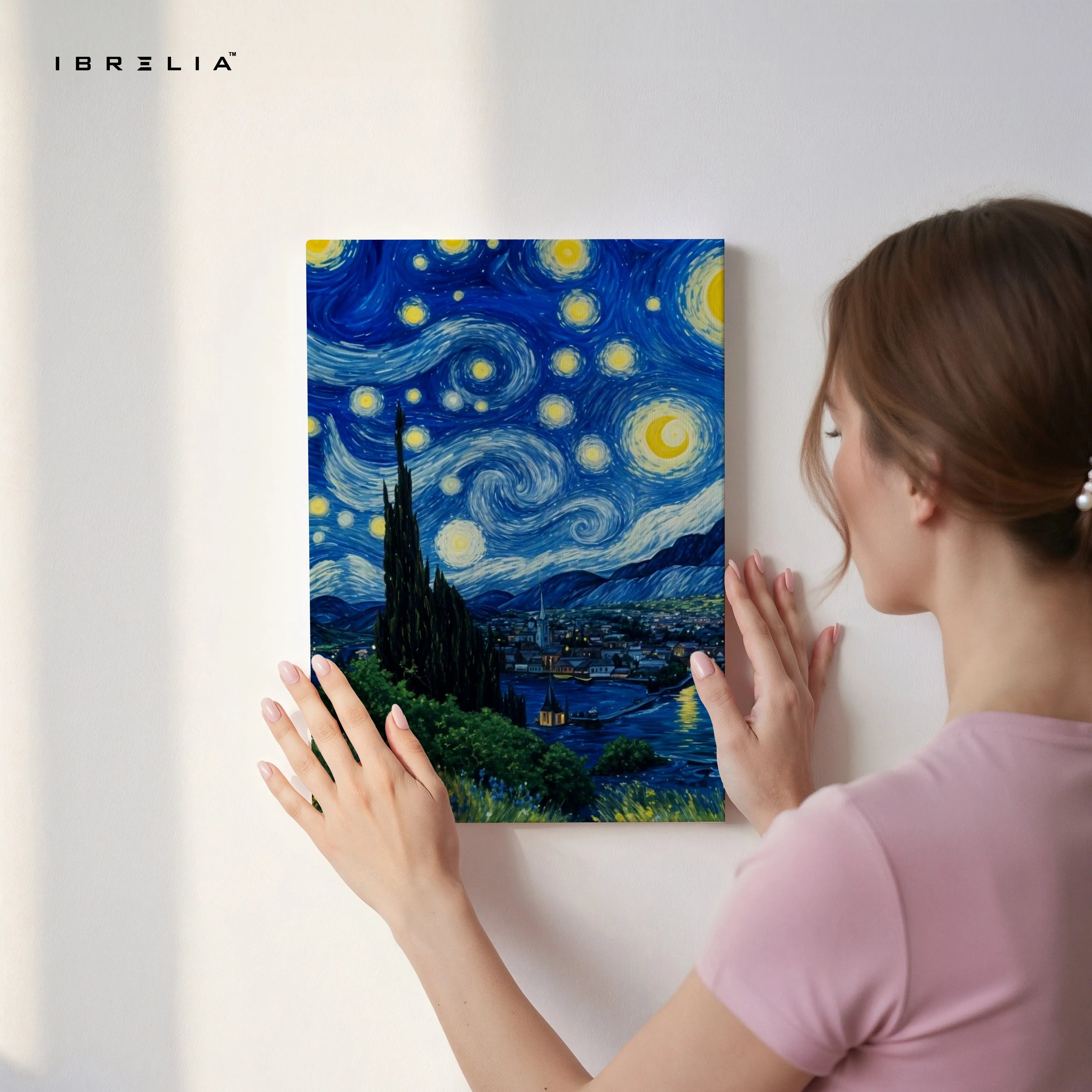 Starry Night Noir Art – Iconic Swirling Sky Wall Art | 4K Ultra Wrap Frame Wall Art in Pakistan | IBRELIA™ IBRELIA