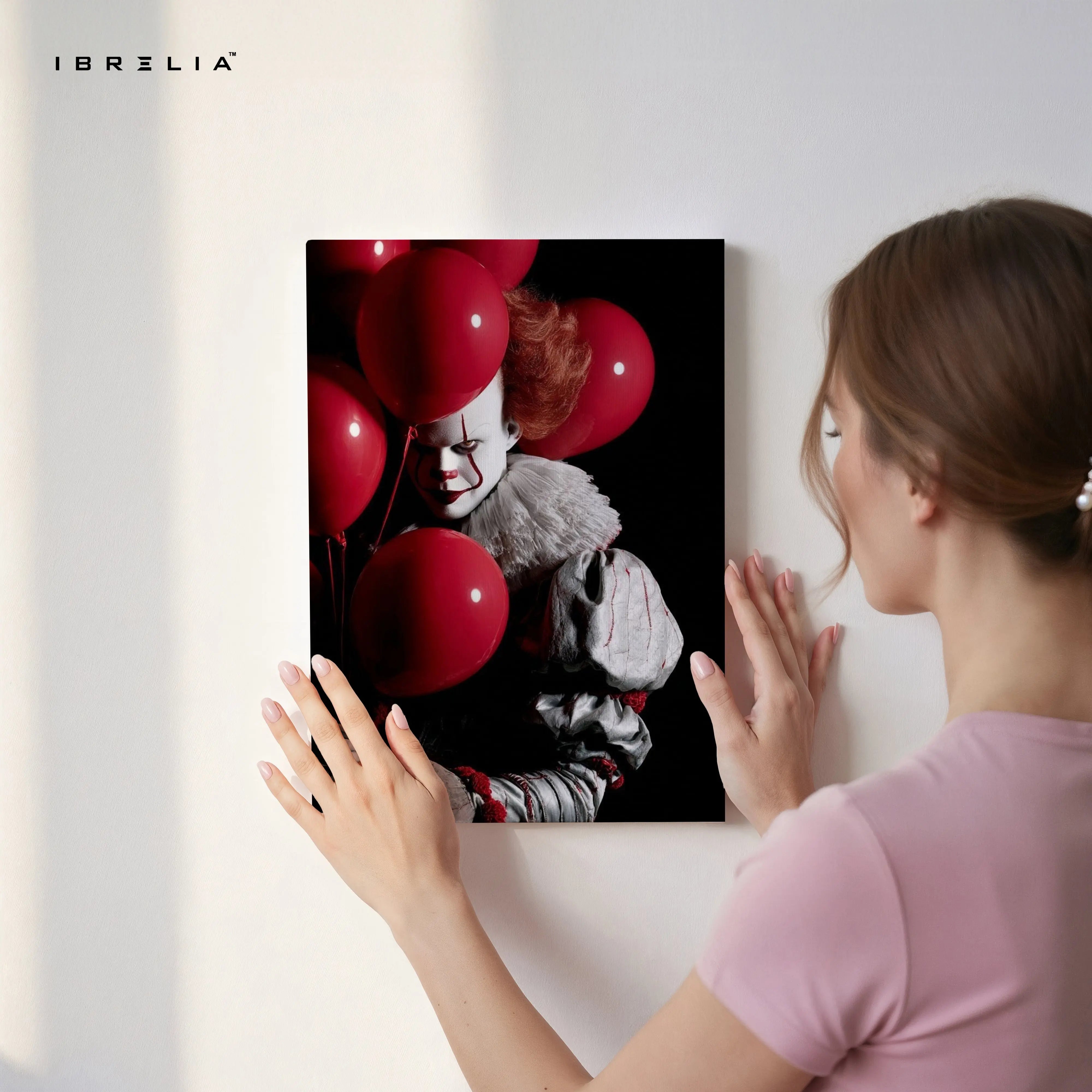 Crimson Balloon Whisper – Dark Cinematic Horror Portrait | 4K Ultra Wrap Frame Wall Art in Pakistan | IBRELIA™ IBRELIA