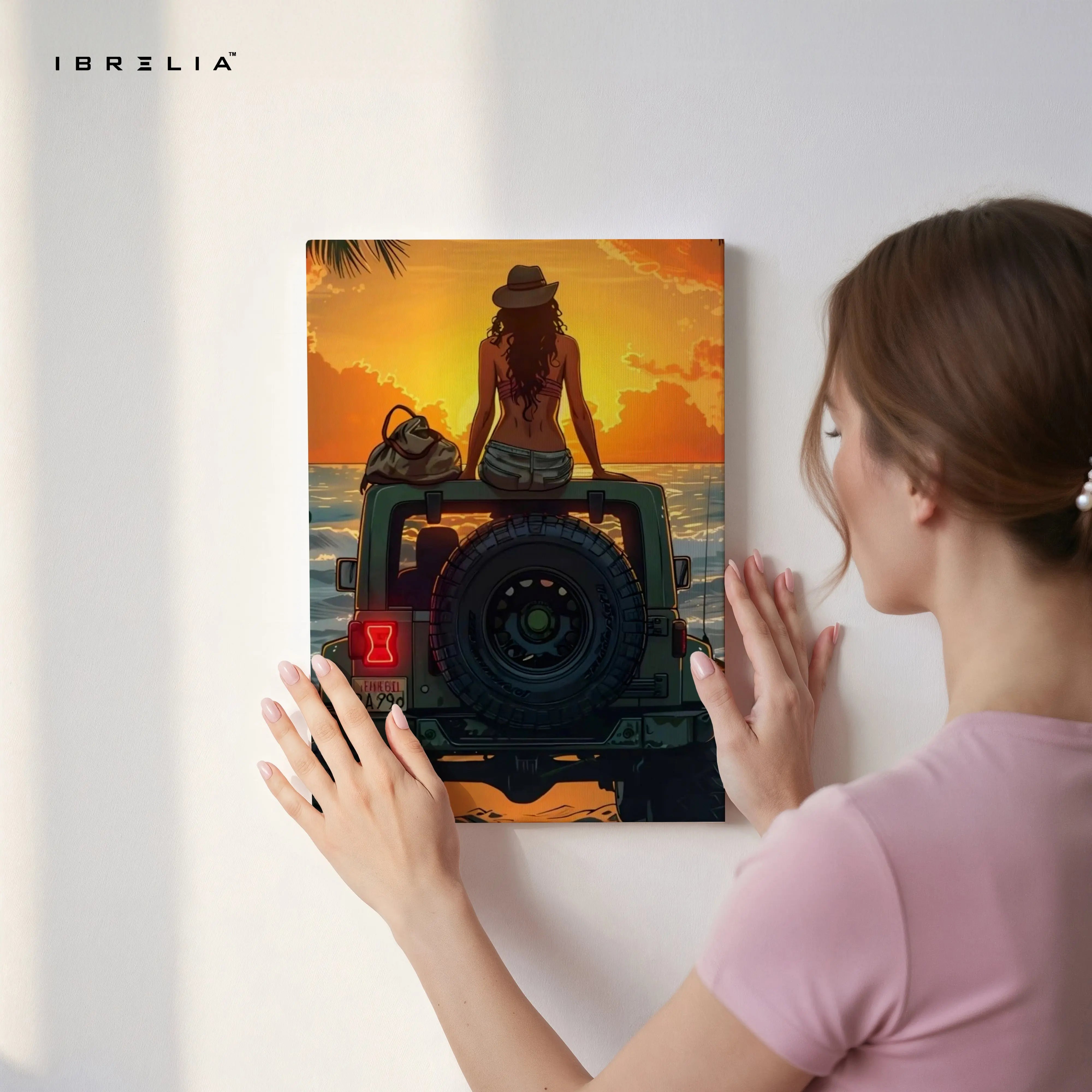 Golden Escape Sunset – Adventure Lifestyle Illustration Art | 4K Ultra Wrap Frame Wall Art in Pakistan | IBRELIA™ IBRELIA