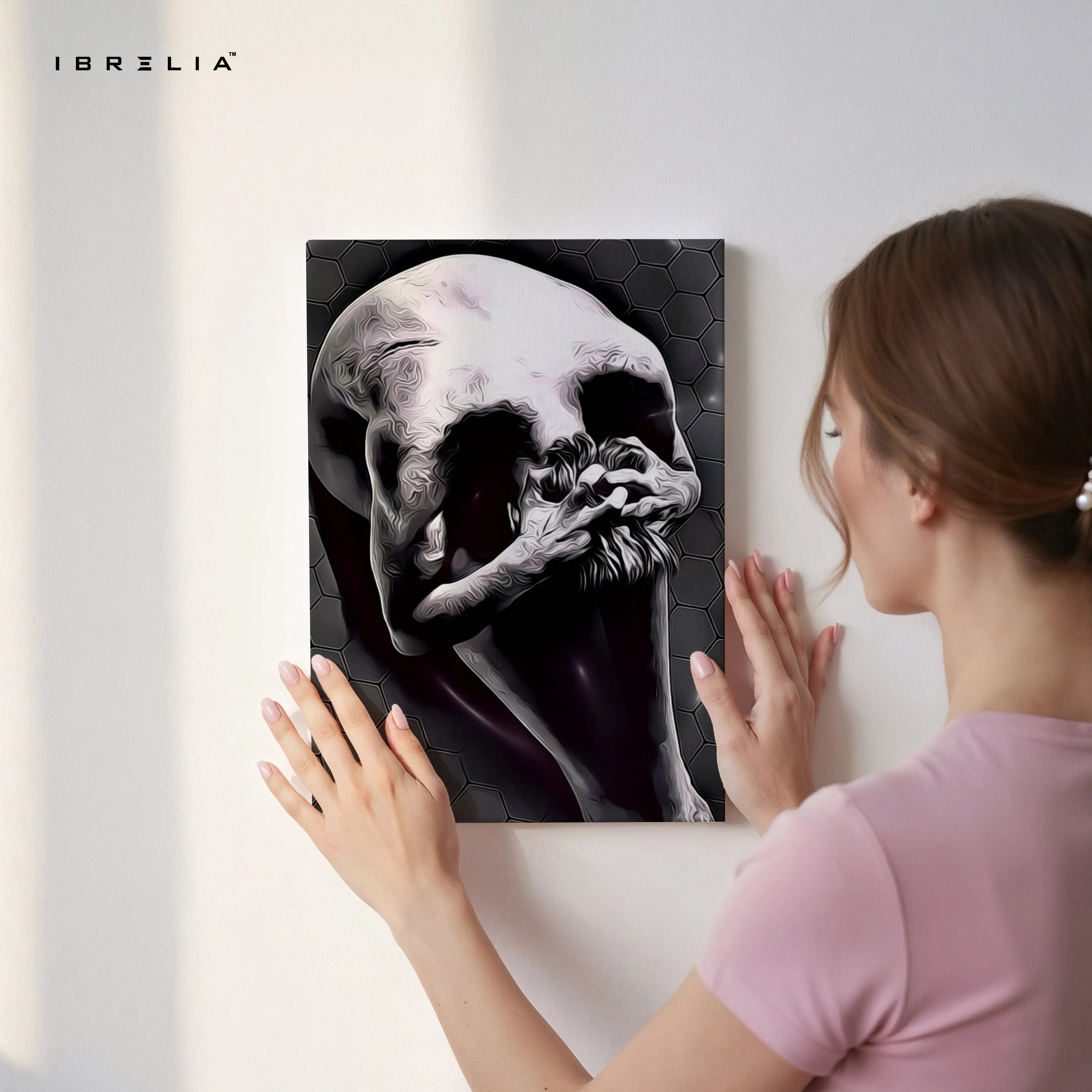 Silent Contemplation Skull – Dark Abstract Thought Art | 4K Ultra Wrap Frame Wall Art in Pakistan | IBRELIA™ IBRELIA