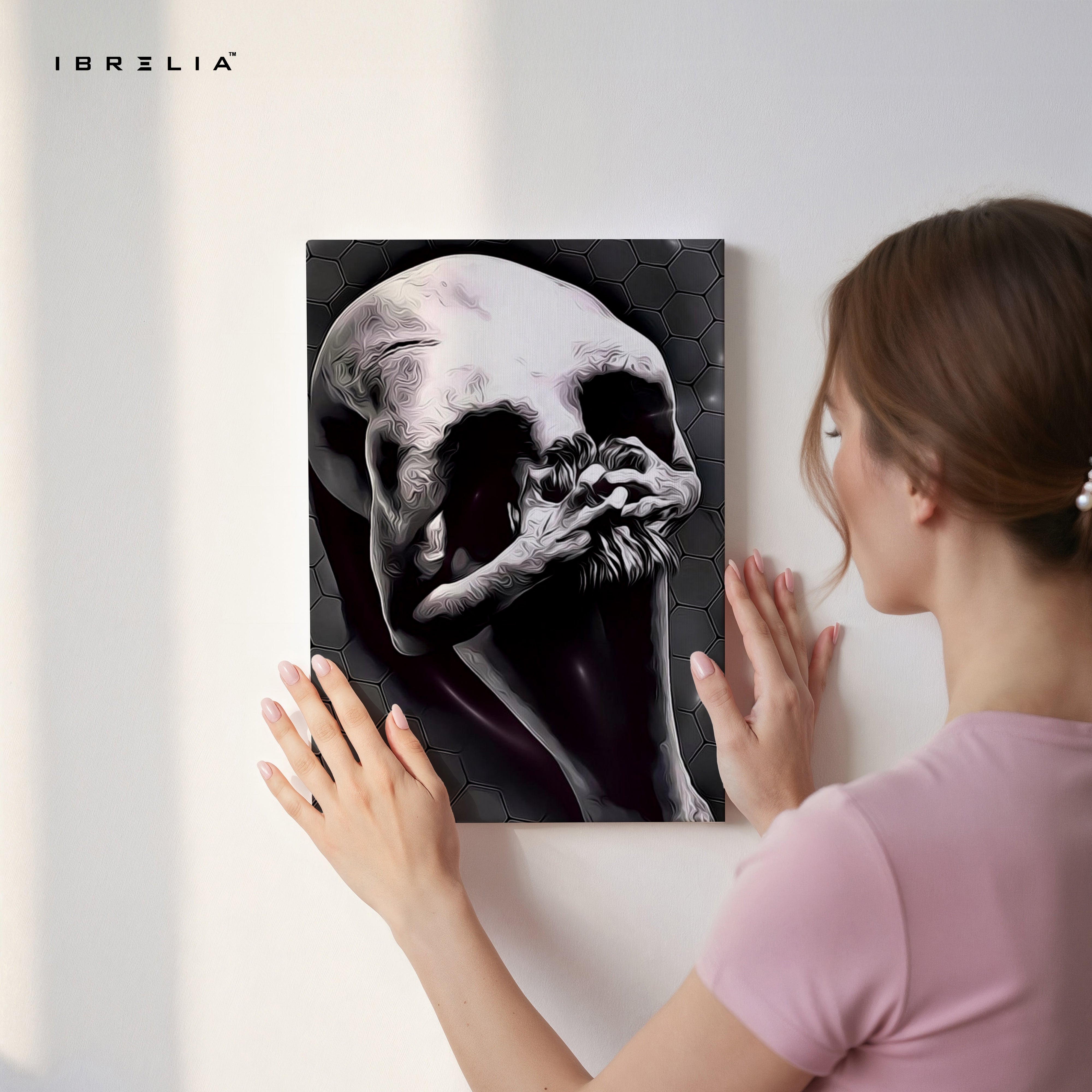 Silent Contemplation Skull – Dark Abstract Thought Art | 4K Ultra Wrap Frame Wall Art in Pakistan | IBRELIA™