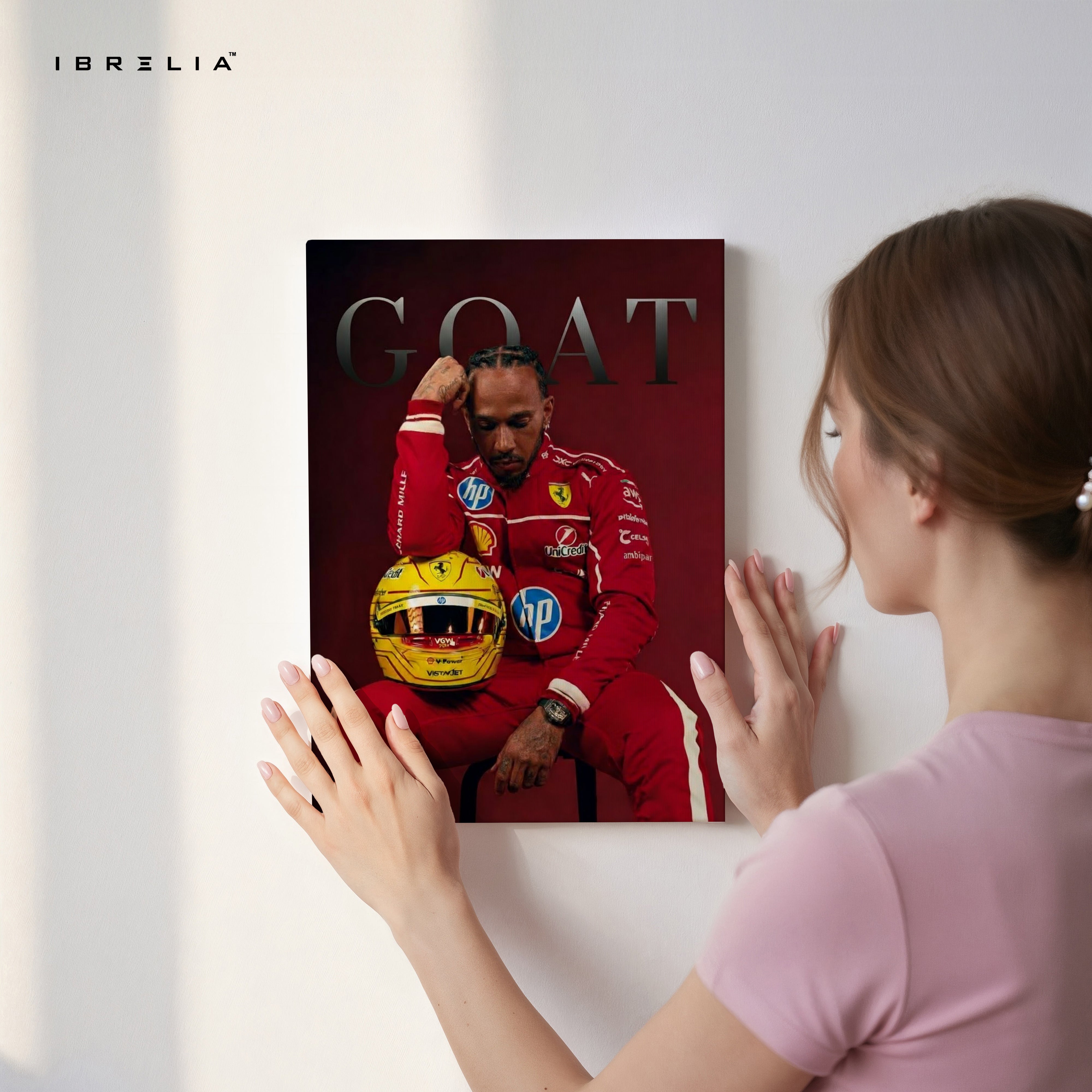 Lewis Hamilton “GOAT” Ferrari Portrait Art – 4K Ultra Wrap Frame Wall Art in Pakistan | IBRELIA™