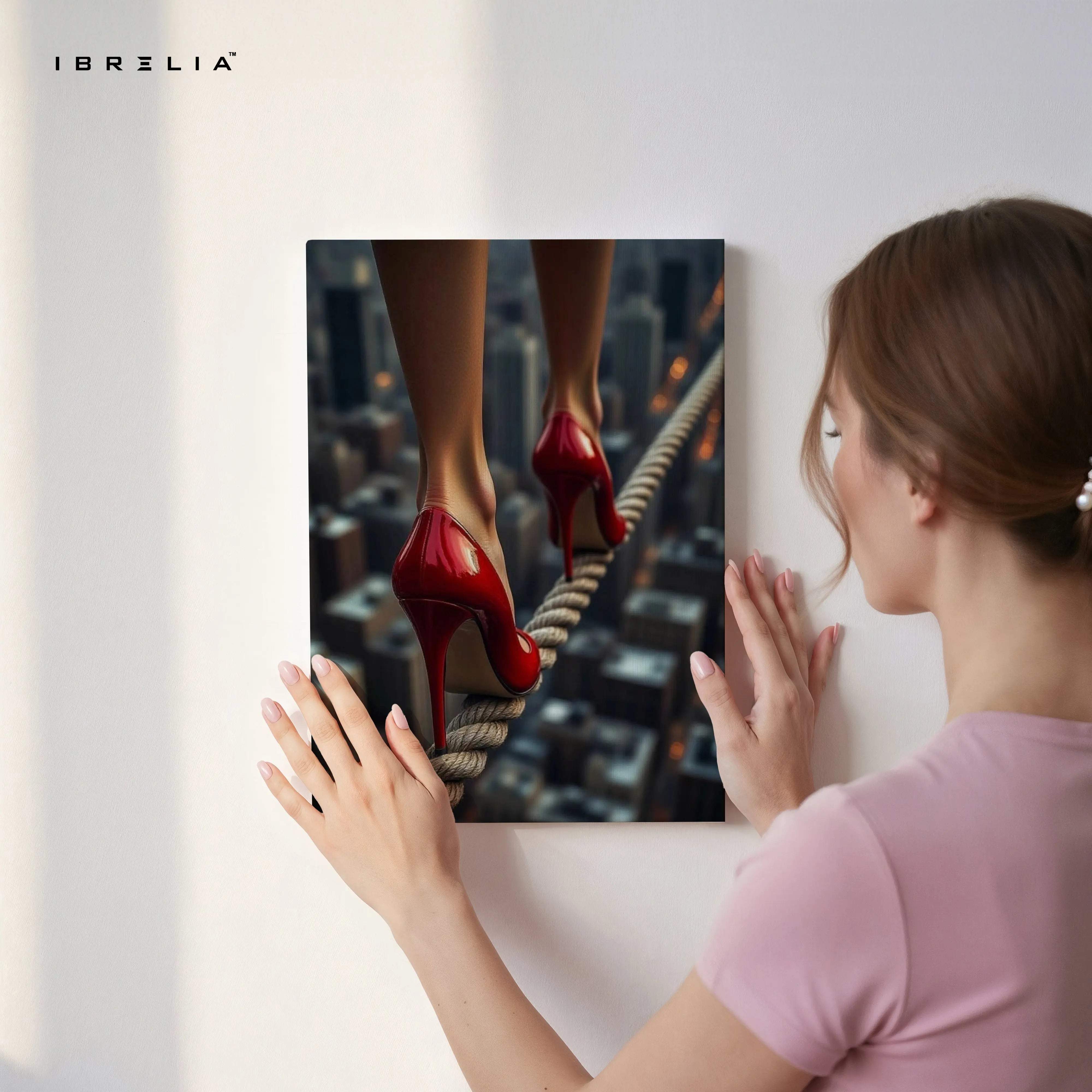 Red Heels on the Edge Art – 4K Ultra Wrap Frame Wall Art in Pakistan | IBRELIA™ IBRELIA