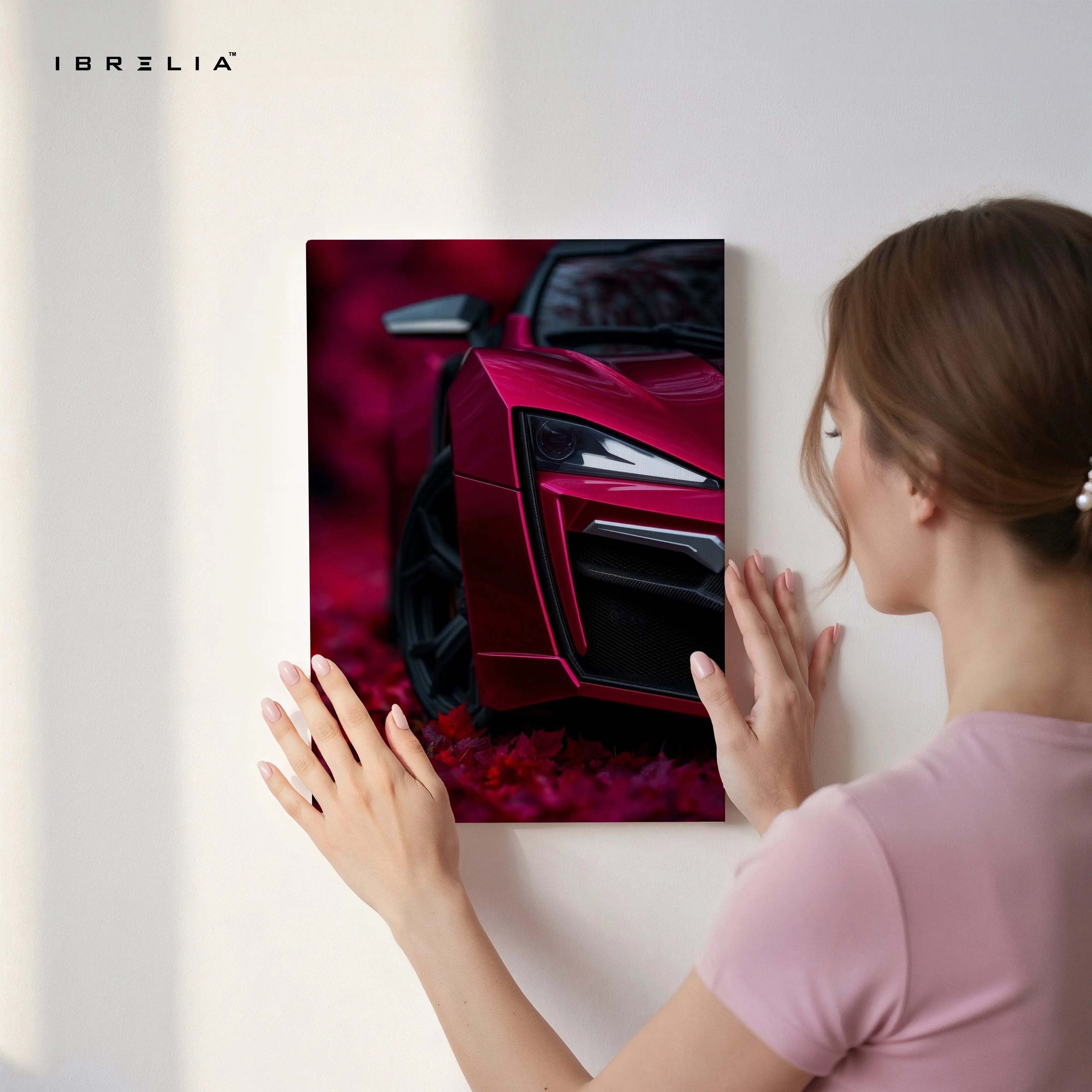 Crimson Supercar Headlight Close-Up – 4K Ultra Wrap Frame Wall Art in Pakistan | IBRELIA™ IBRELIA