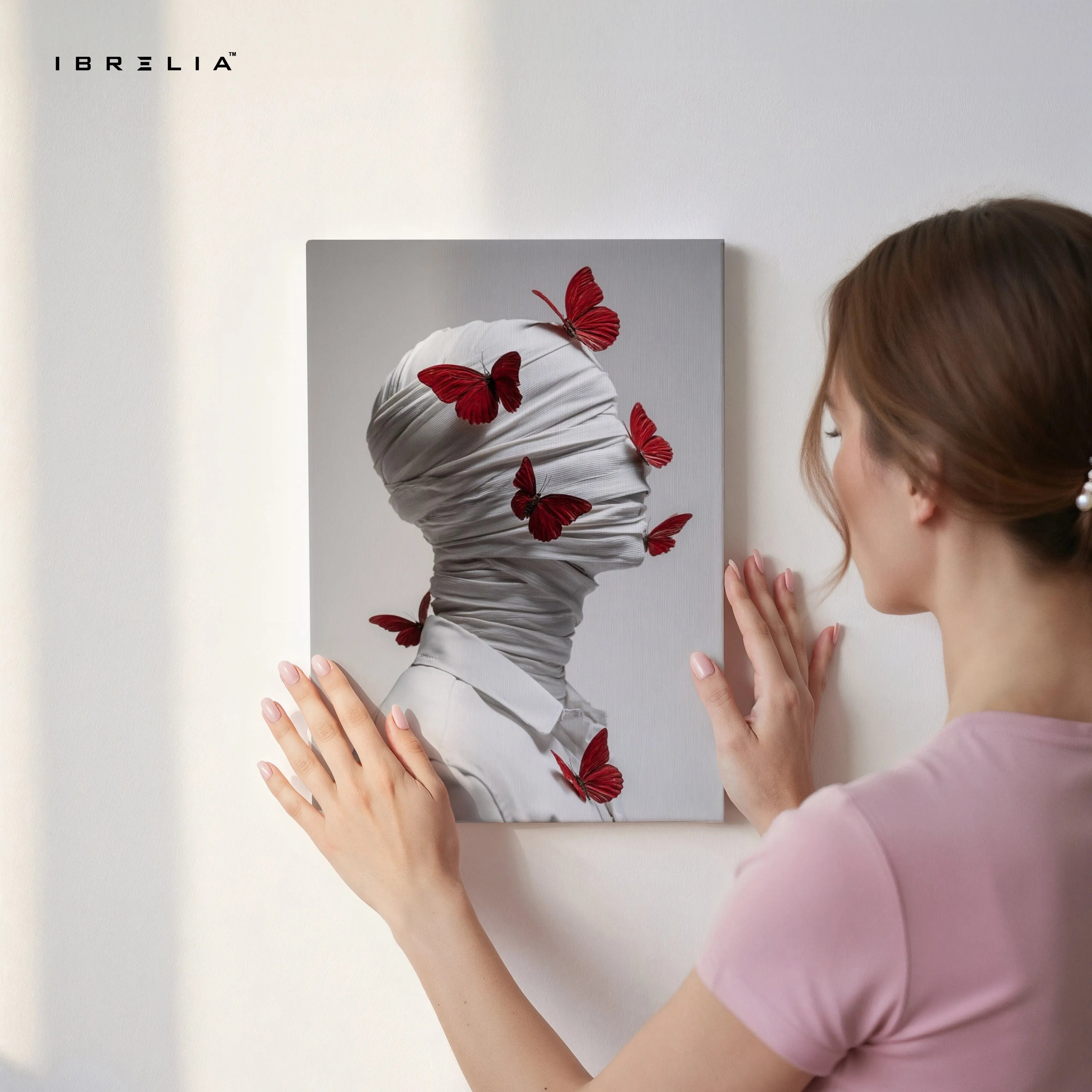 Crimson Butterflies Silence Art – 4K Ultra Wrap Frame Wall Art in Pakistan | IBRELIA™ IBRELIA